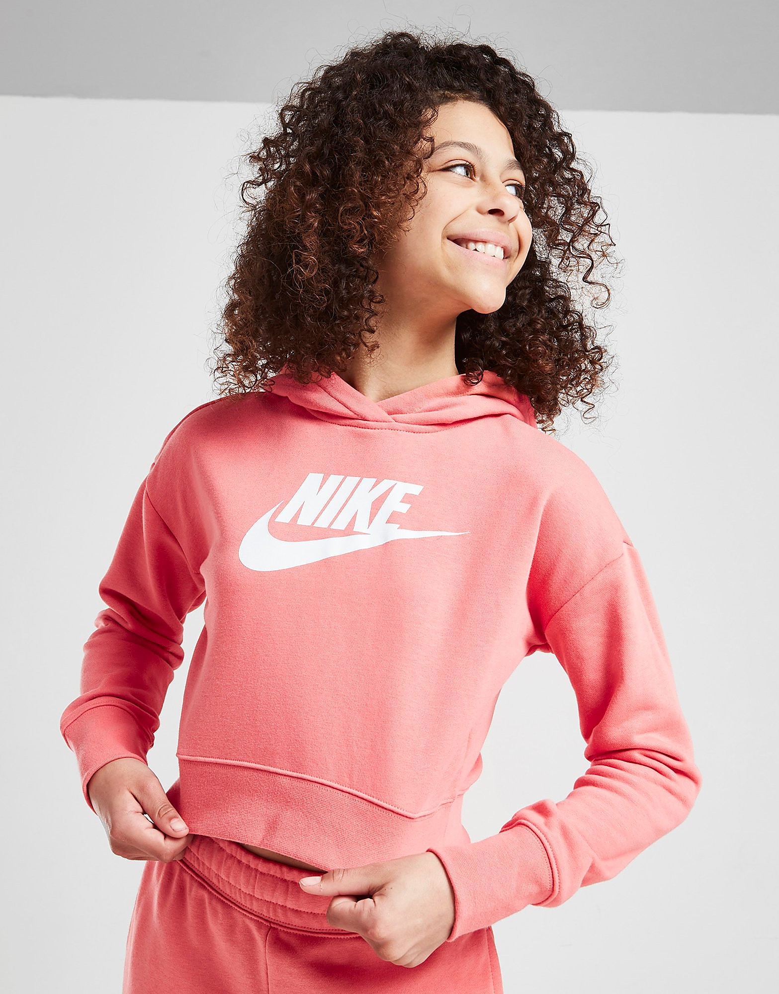 

Nike Girls' Club Crop Hoodie Junior - Pink Salt/White - Kids, Pink Salt/White