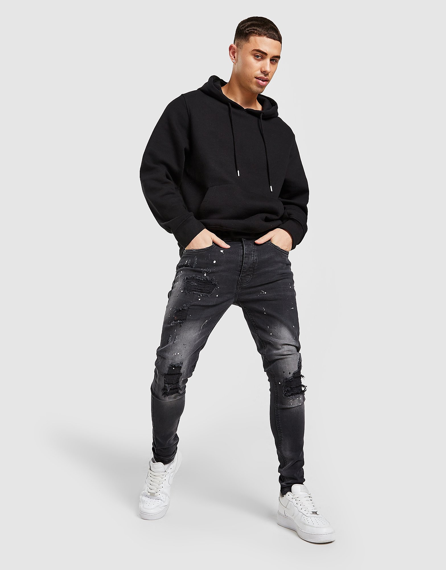 VALERE Washed Paint Splat Jeans - Black, Black