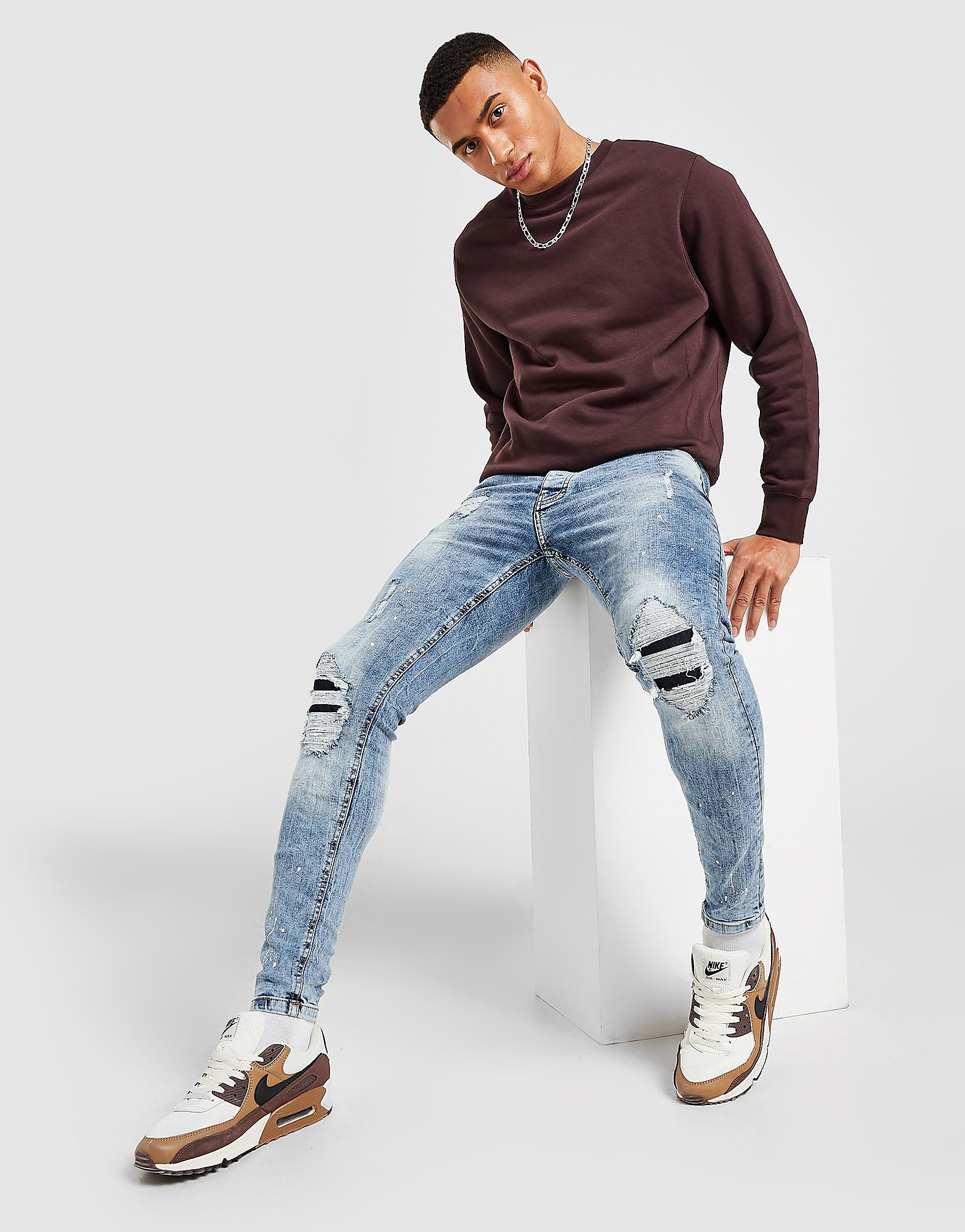 VALERE Washed Ripped Jeans - Blue, Blue