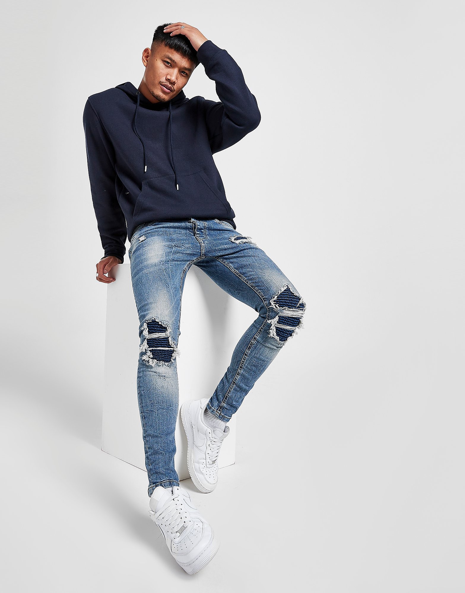 

VALERE Biker Distressed Jeans - Blue - Mens, Blue