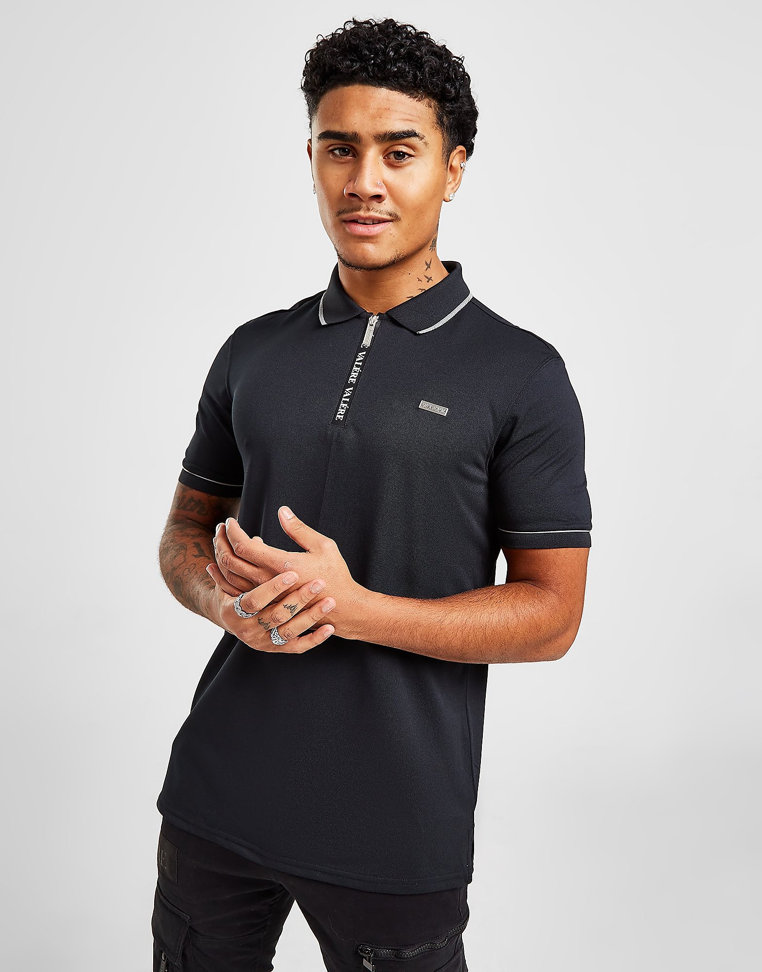 

VALERE Print Zip Polo Shirt - Black - Mens, Black