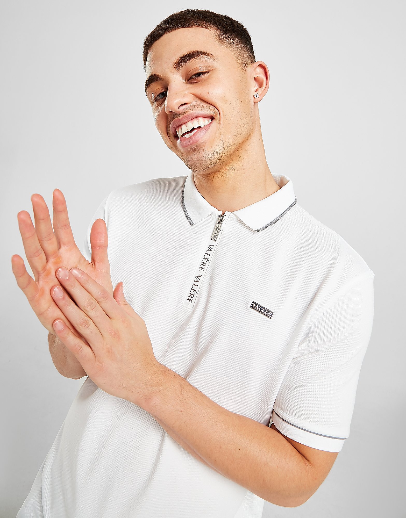 VALERE Print Zip Polo Shirt - White - Mens, White