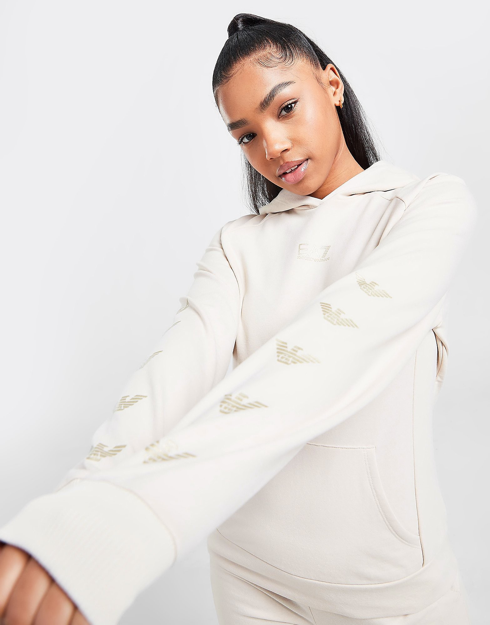 

Emporio Armani EA7 Repeat Eagle Hoodie - White - Womens, White