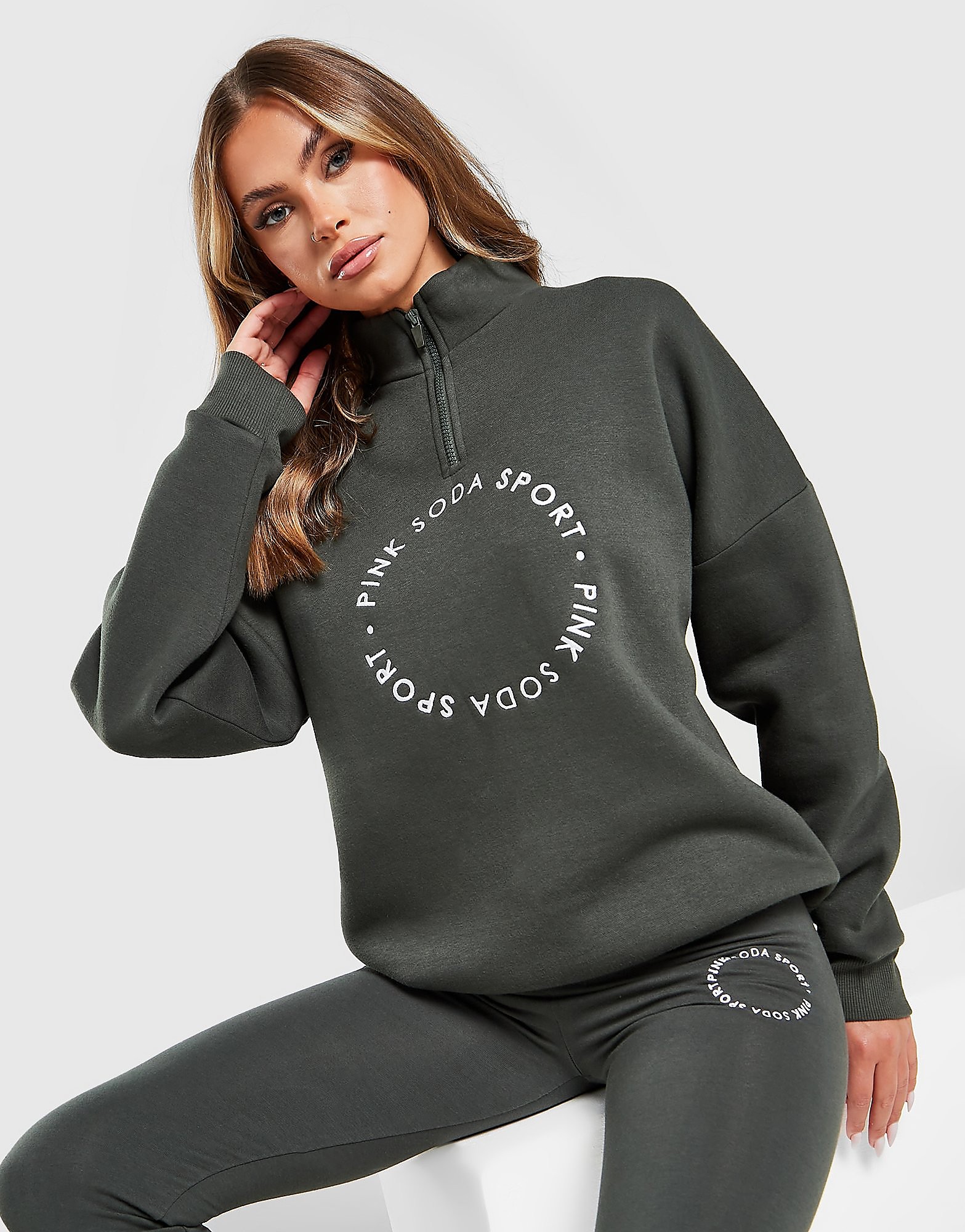 

Pink Soda Sport Circle Essential Boyfriend 1/4 Zip Top - Only at JD - Green - Womens, Green