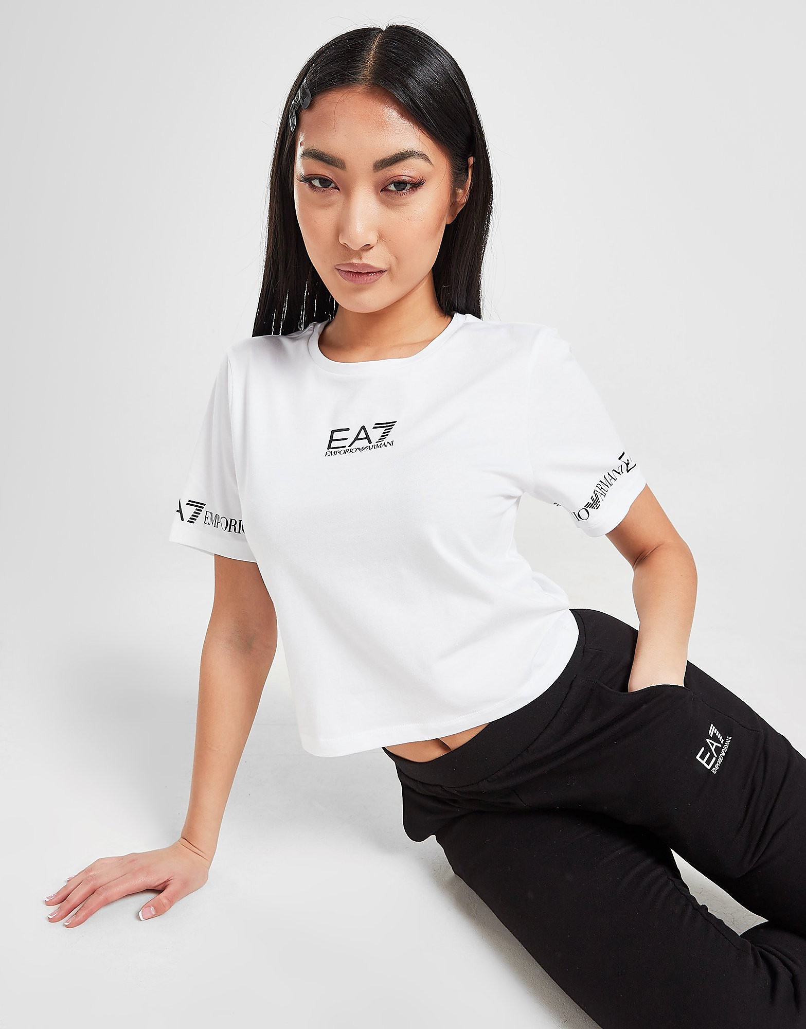 

Emporio Armani EA7 Tape Sleeve Crop T-Shirt - White - Womens, White