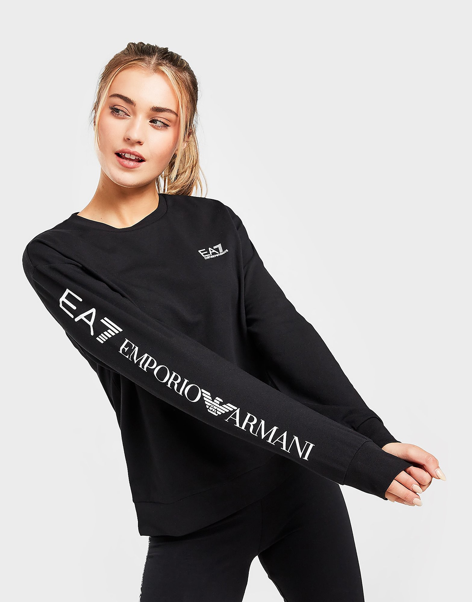 Emporio Armani EA7 Sleve Logo Crew Sweatshirt - Only at JD - Black - Womens, Black