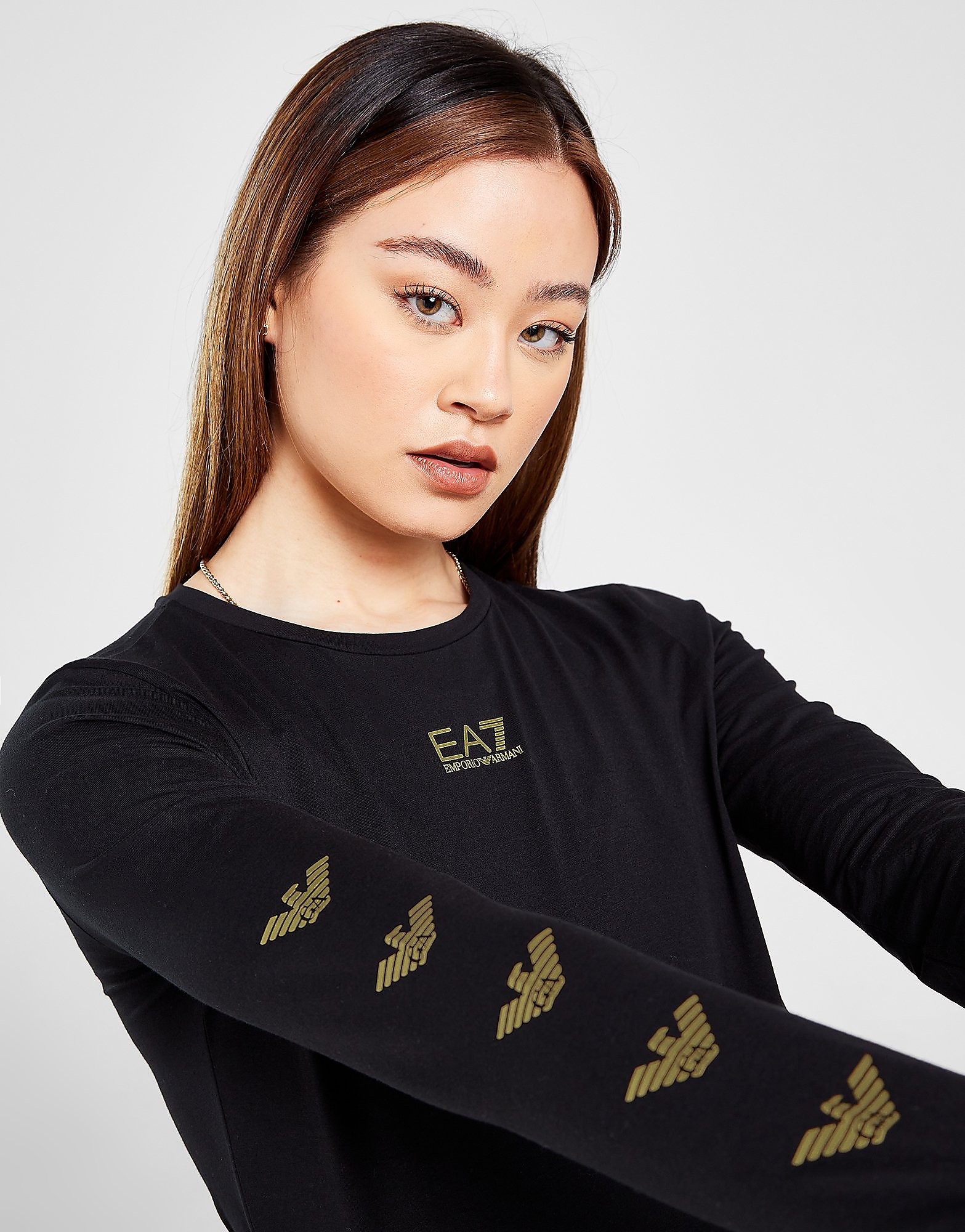 

Emporio Armani EA7 Repeat Eagle Logo Long Sleeve T-Shirt - Black - Womens, Black