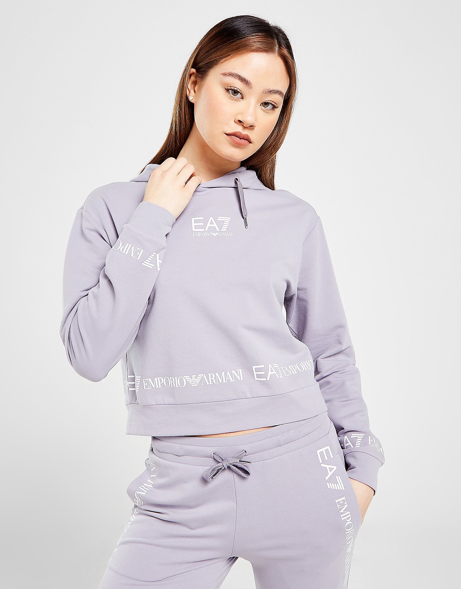 Emporio Armani EA7 Tape Crop Hoodie - Only at JD - Purple - Womens, Purple
