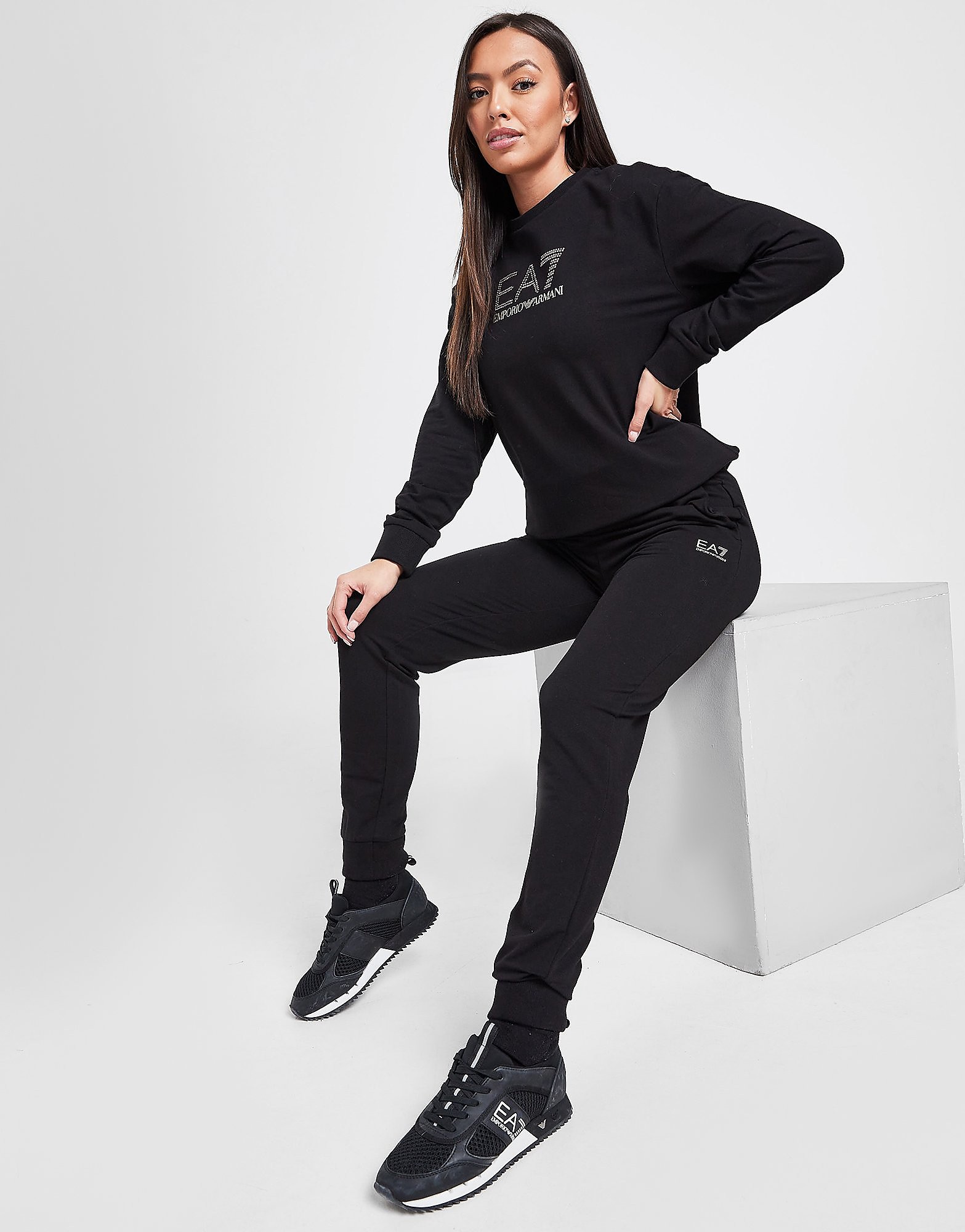 

Emporio Armani EA7 Stud Logo Crew Tracksuit - Black - Womens, Black