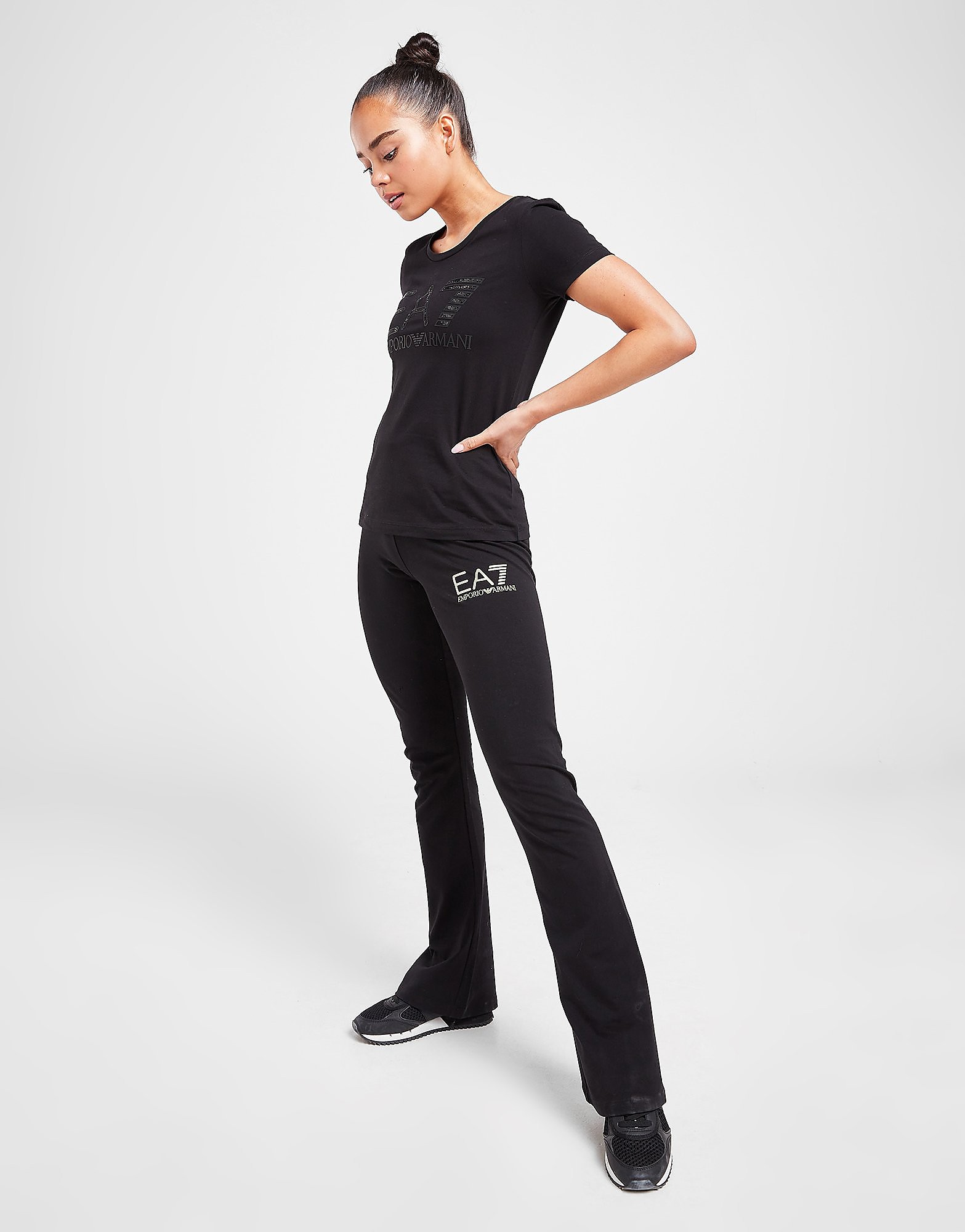 Emporio Armani EA7 High Waist Flare Pants - Black - Womens, Black
