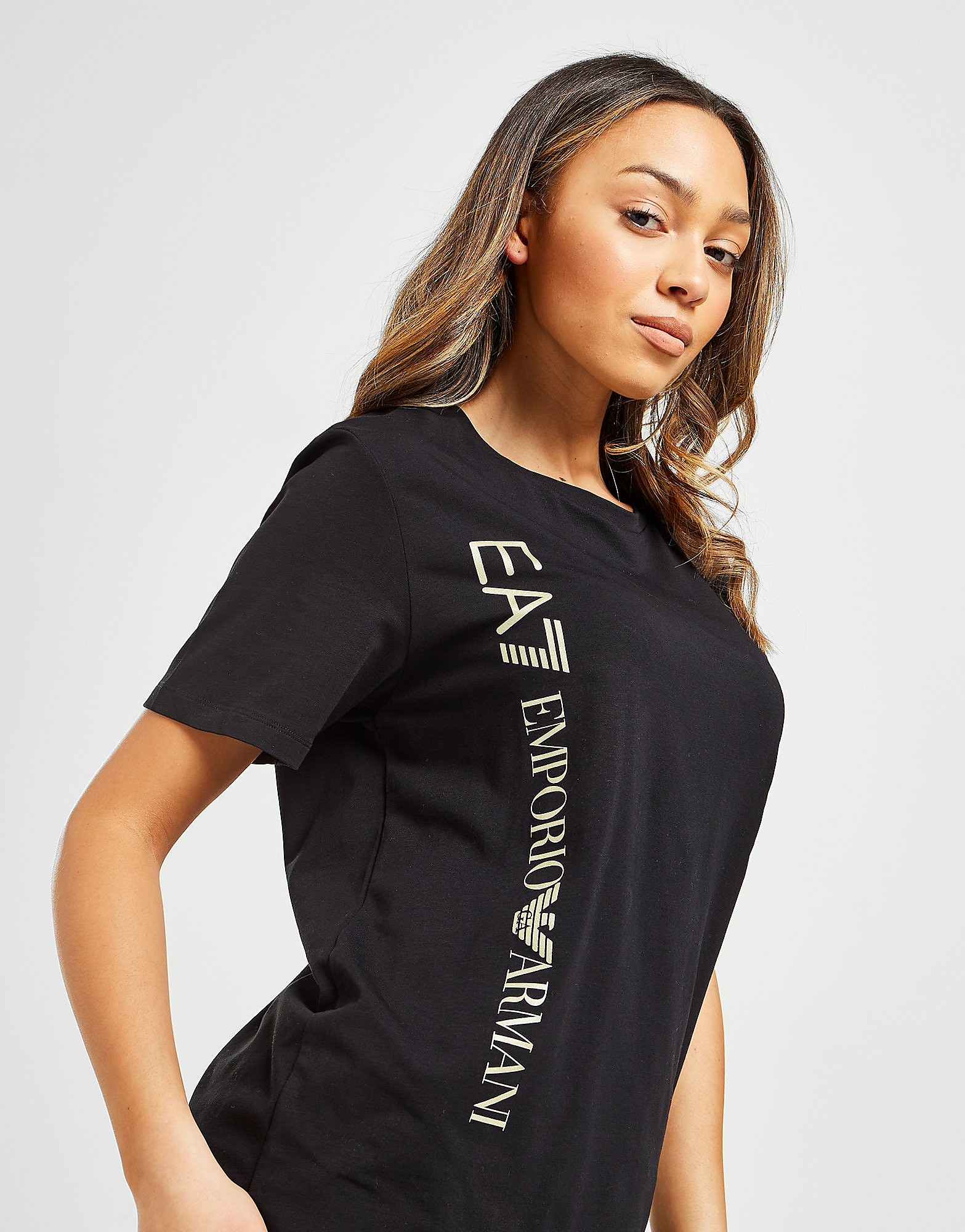 

Emporio Armani EA7 Maxi Logo Boyfriend T-Shirt - Black/BK/GD - Womens, Black/BK/GD
