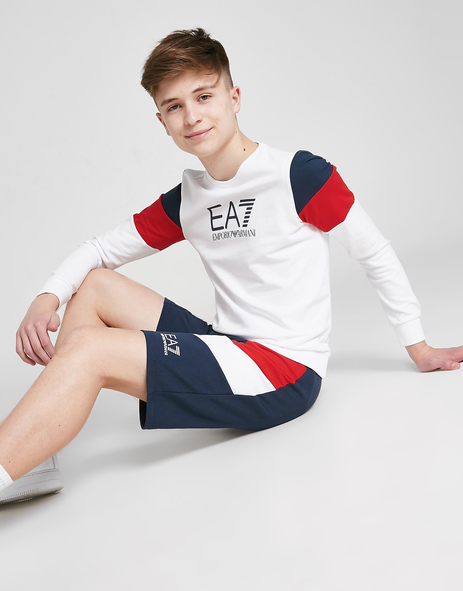 Emporio Armani EA7 Colour Block Crew Sweatshirt Junior - White - Kids, White