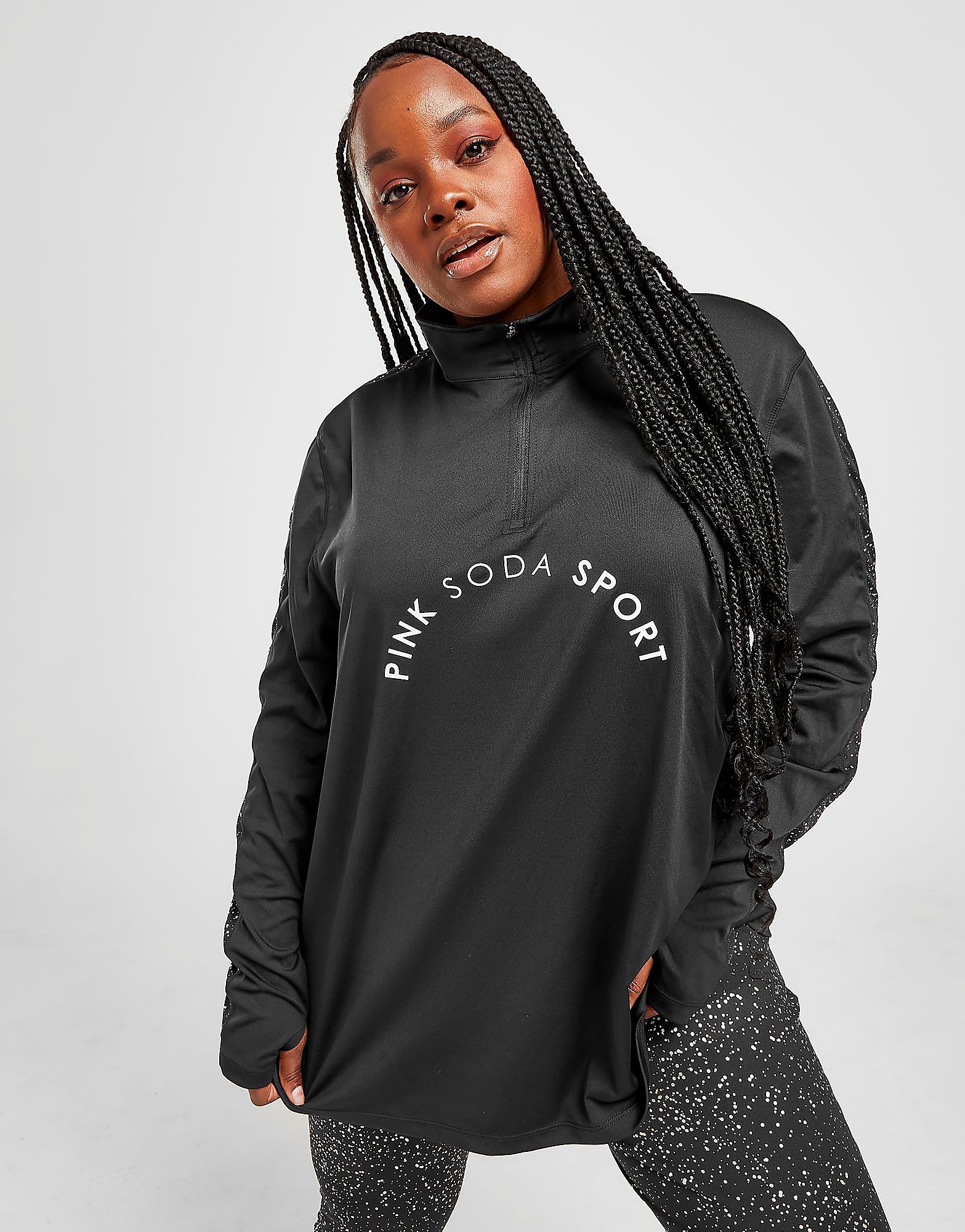 

Pink Soda Sport Plus Size Sparkle 1/4 Zip Top - Only at JD - Black - Womens, Black