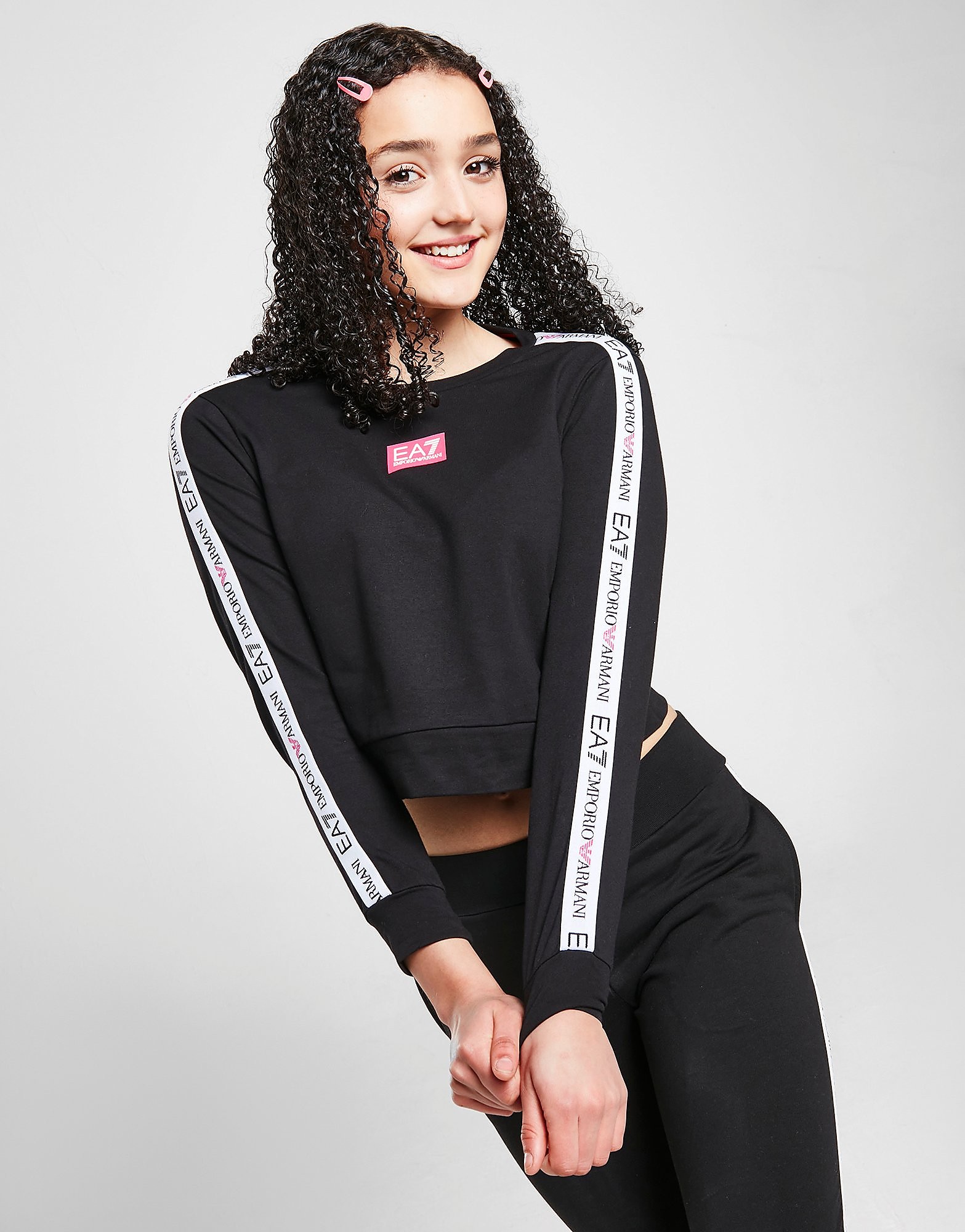 Emporio Armani EA7 Girls' Tape Crew Sweatshirt Junior - Black - Kids, Black