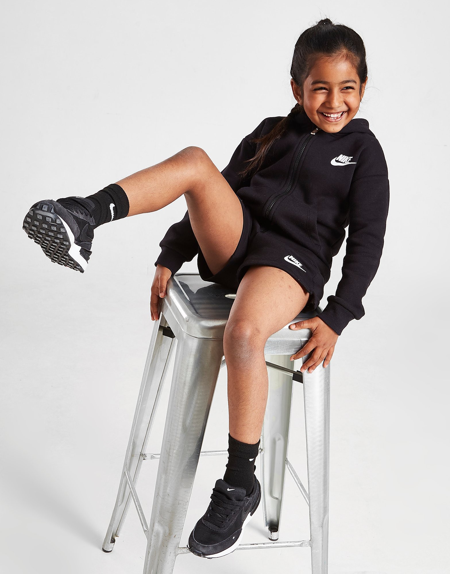 Nike Girls' Club Full Zip Hoodie/Shorts Set Children - Black - Kids, Black