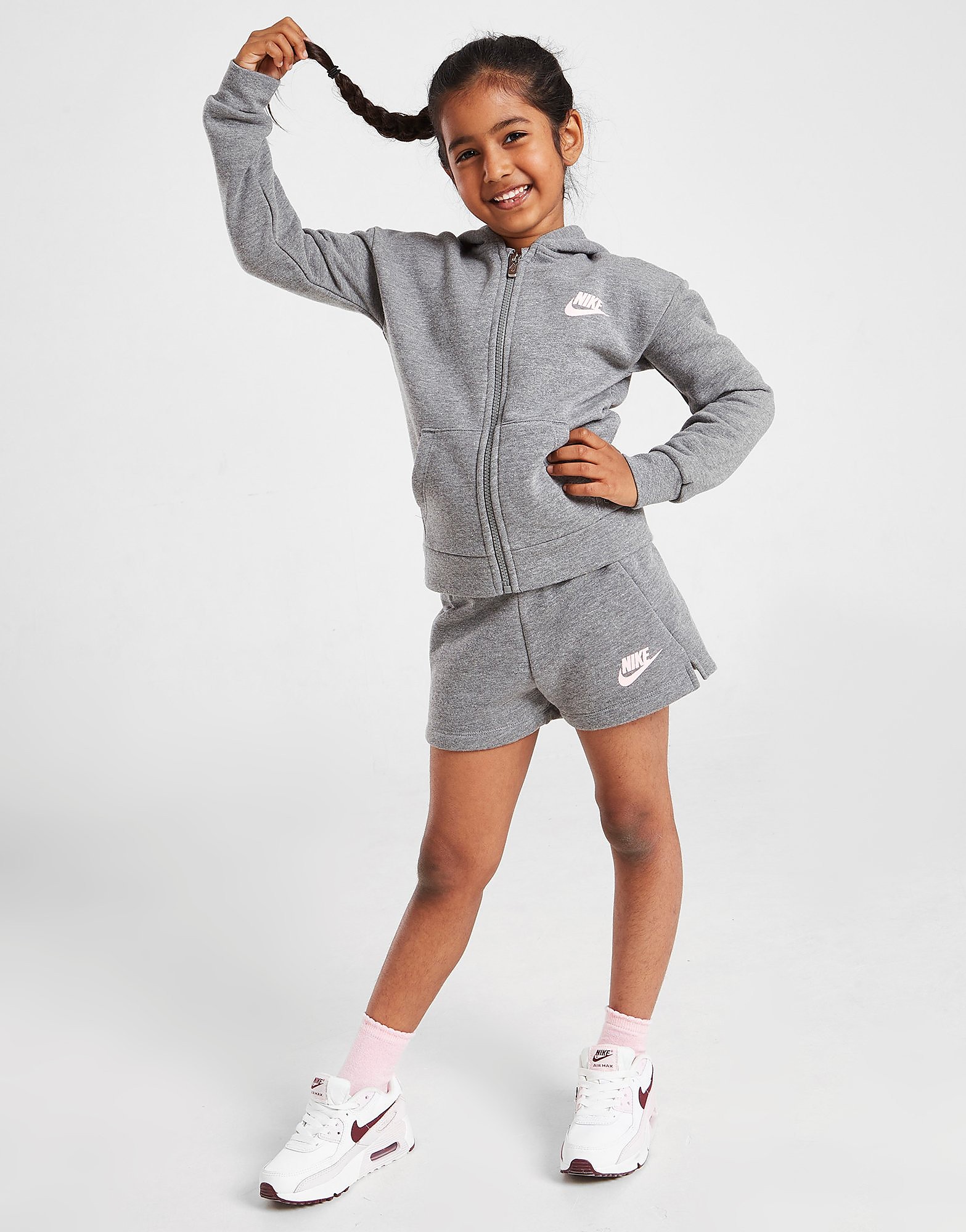 Nike Girls' Club Full Zip Hoodie/Shorts Set Children - Grey - Kids, Grey