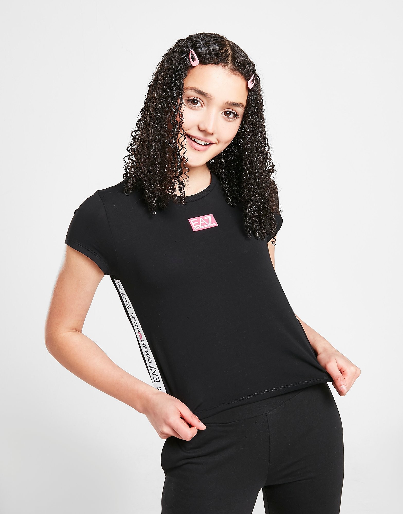 

Emporio Armani EA7 Girls' Tape Crop T-Shirt Junior - Black/Pink - Kids, Black/Pink
