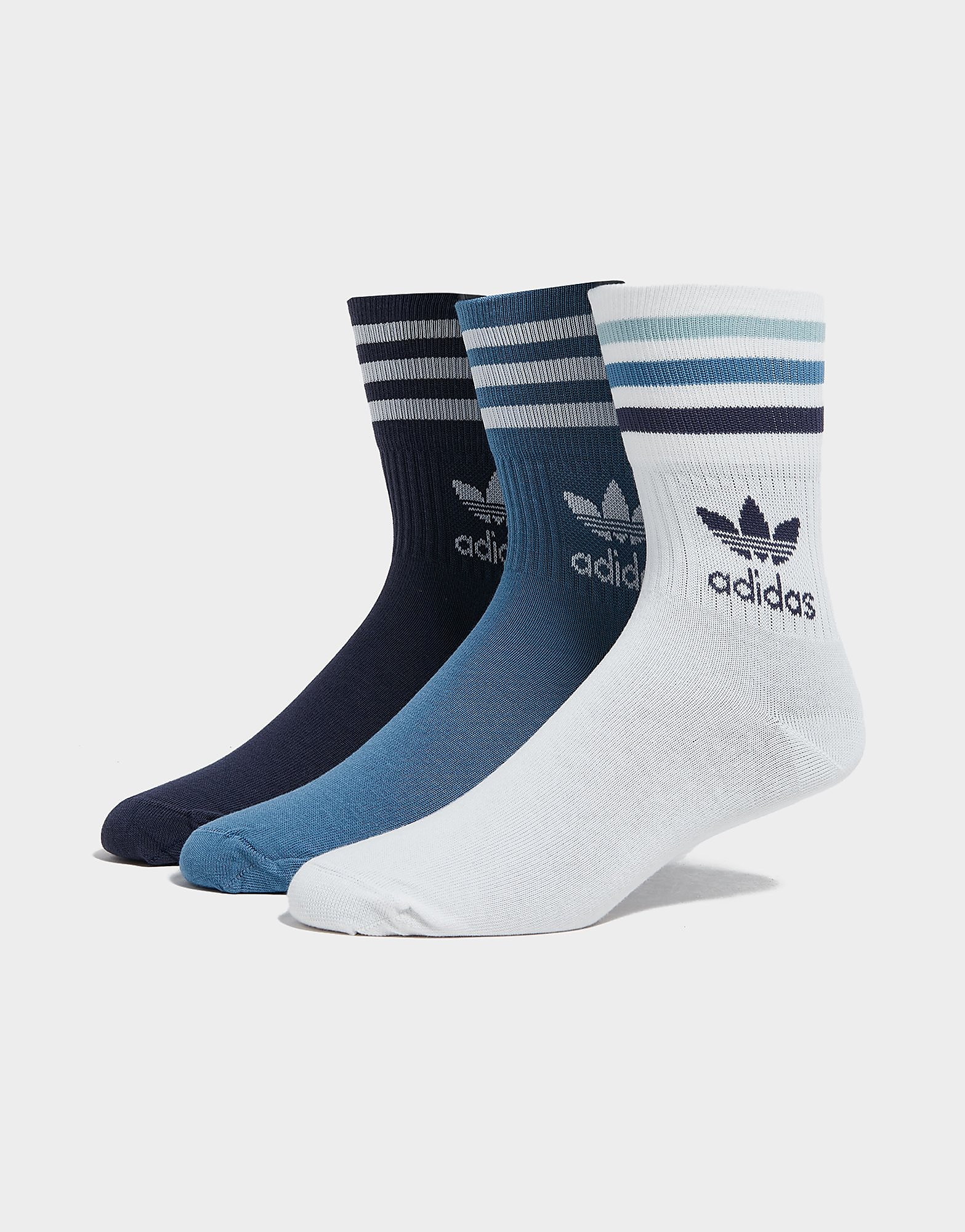 

adidas Originals 3 Pack Solid Mid Crew Socks - White/Blue - Mens, White/Blue