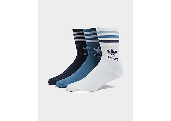 Adidas Originals 3 Pack Solid Mid Crew Socks - White/Blue, White/Blue