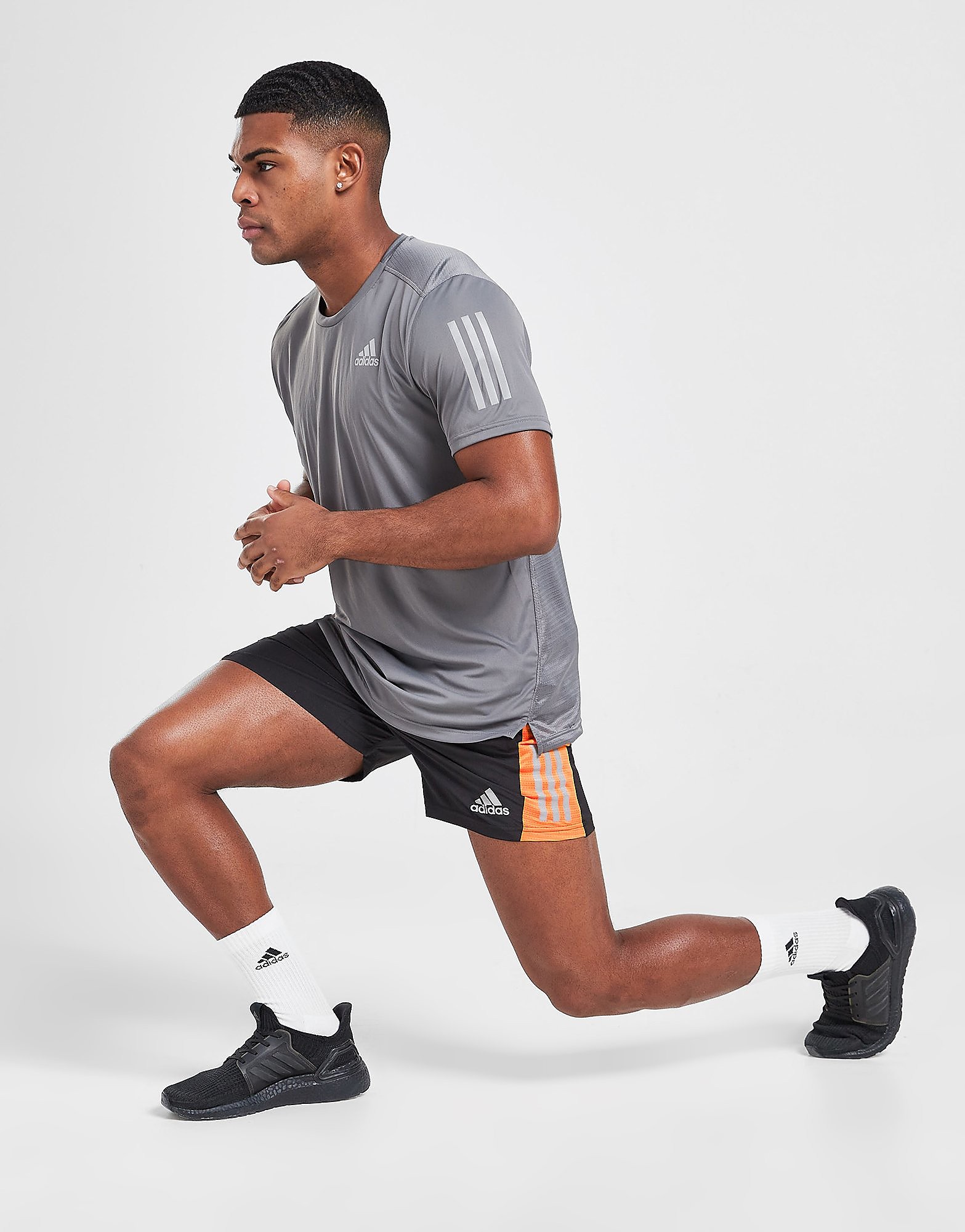 

adidas Own the Run Shorts - Black / Orange Rush / Reflective Silver - Mens, Black / Orange Rush / Reflective Silver