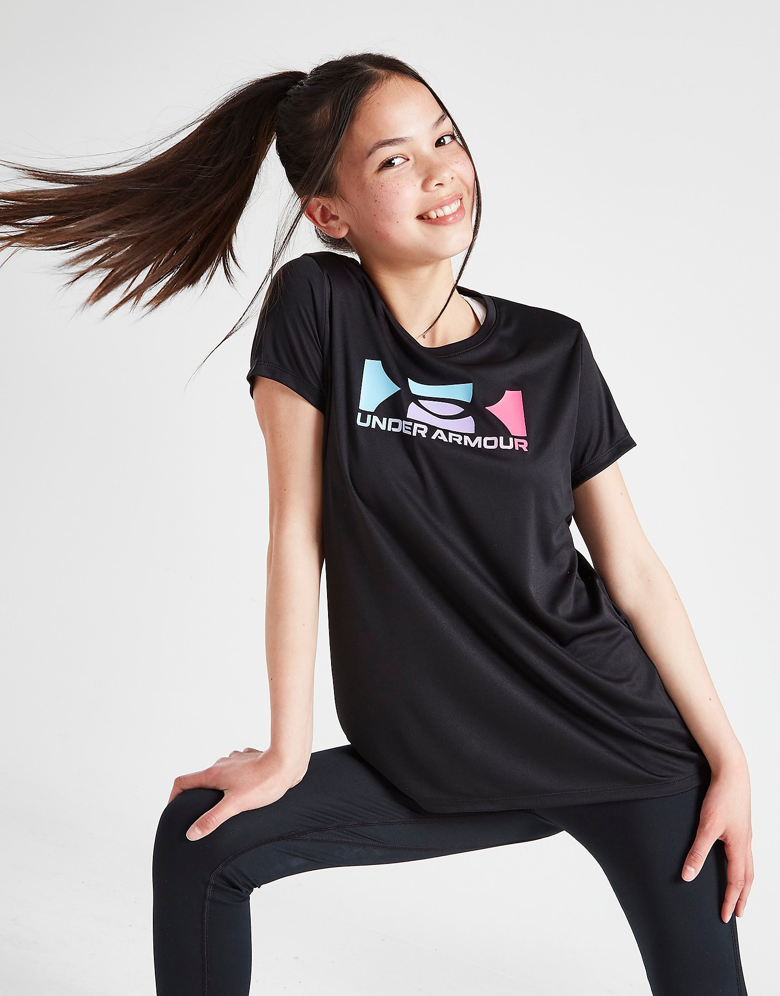 

Under Armour Girls' Fitness Graphic Tech T-Shirt Junior - Black - Kids, Black