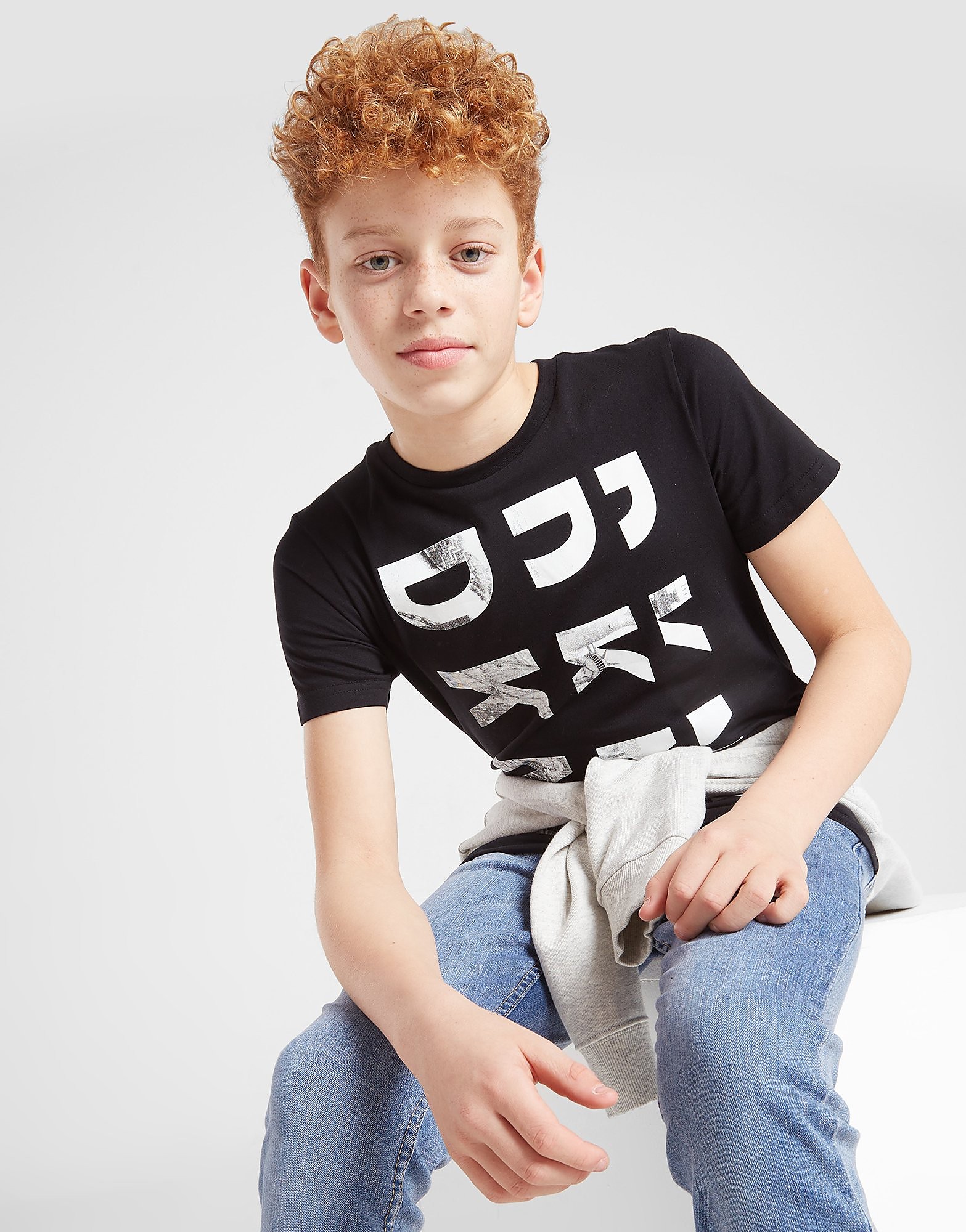 DKNY Repeat Side Logo Fill T-Shirt Junior - Black - Kids, Black