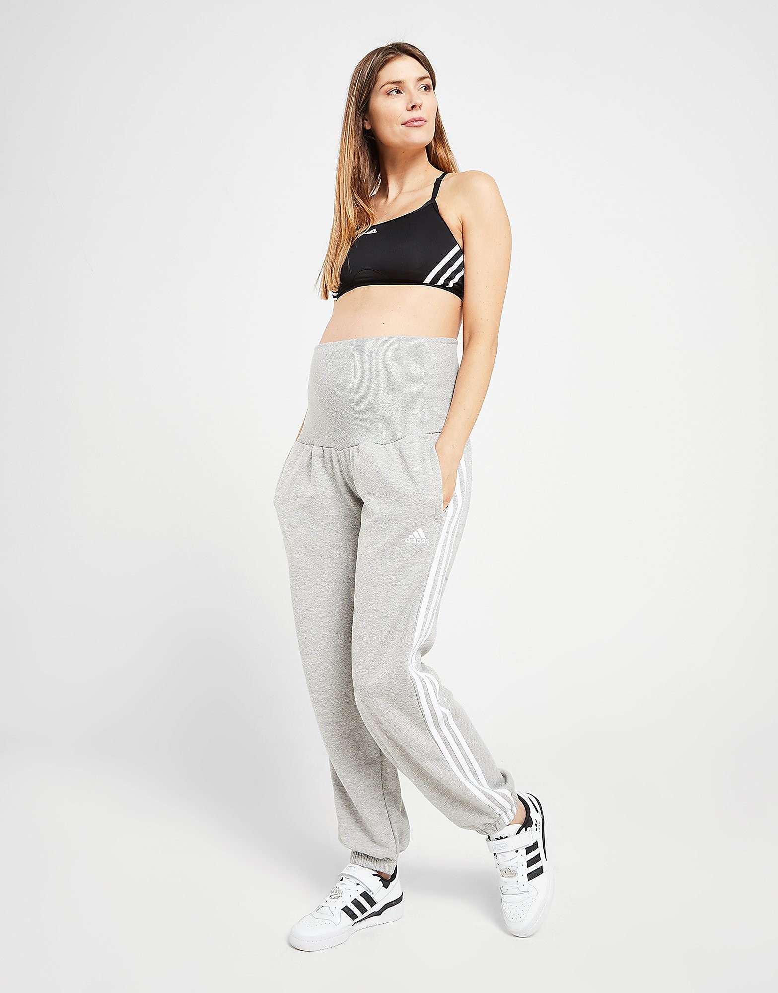 

adidas Maternity Badge Of Sport 3-Stripes Joggers - Medium Grey Heather / White - Womens, Medium Grey Heather / White