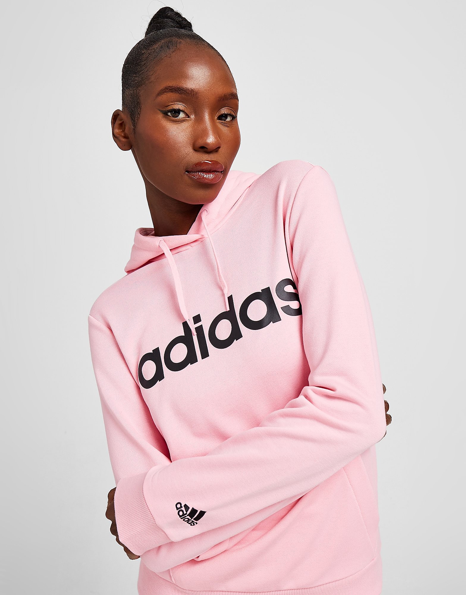 

adidas Core Linear Overhead Hoodie - Light Pink / Black - Womens, Light Pink / Black