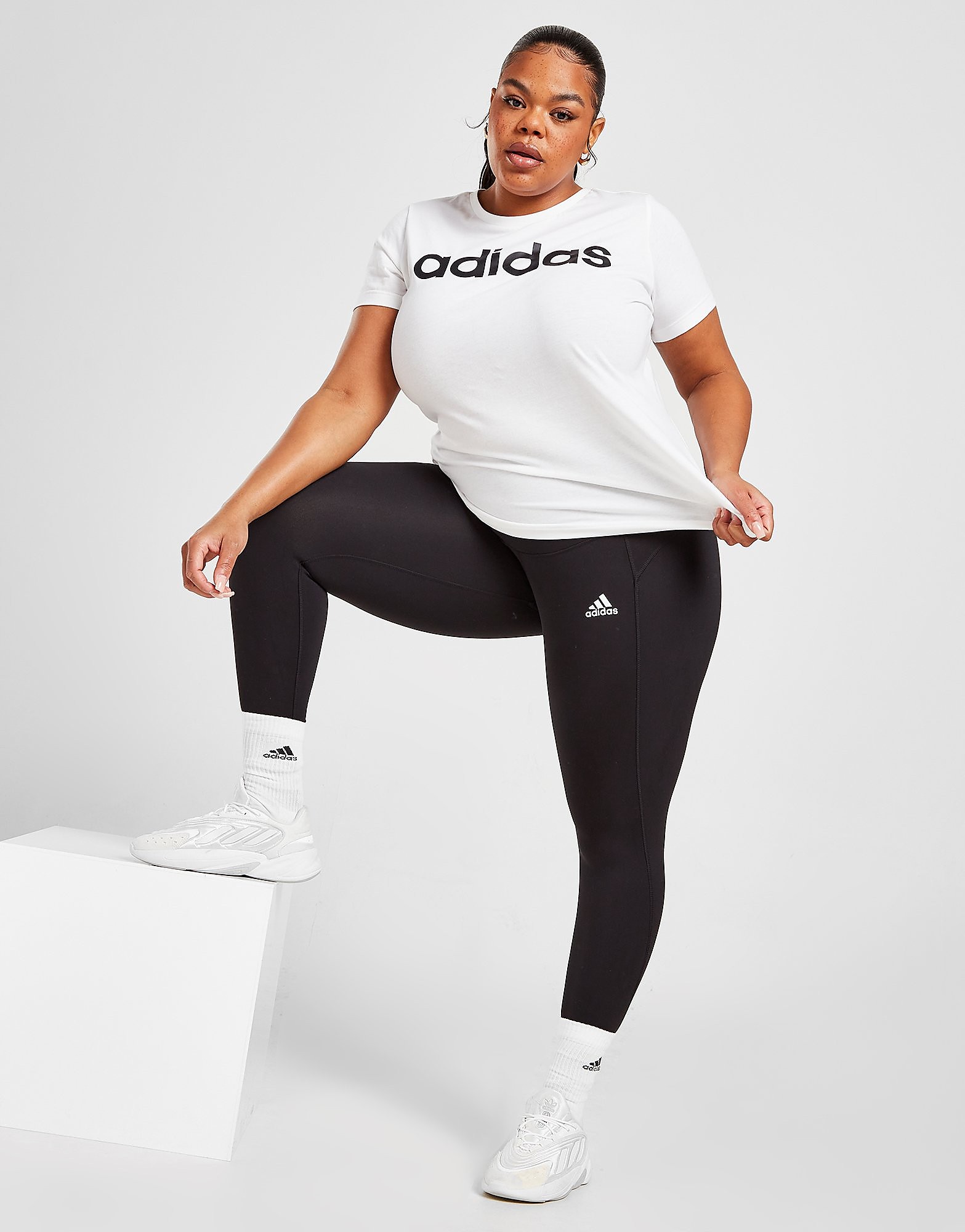

adidas Plus Size Core Tights - Black / White - Womens, Black / White