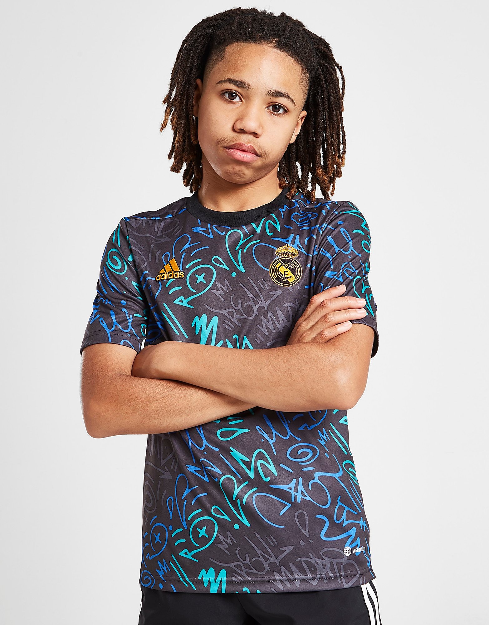 

adidas Real Madrid 2021/22 Pre Match Shirt Junior - Multicolor / Black/Blue - Kids, Multicolor / Black/Blue