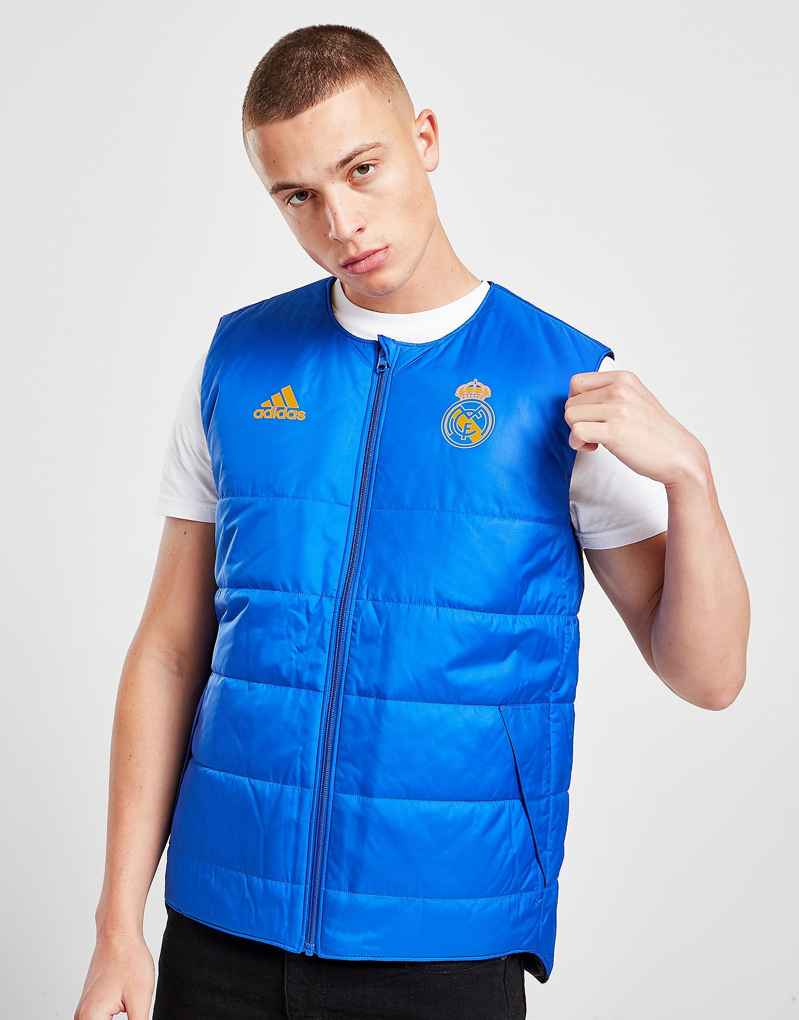 

adidas Real Madrid Padded Vest - Hi-Res Blue / Black - Mens, Hi-Res Blue / Black