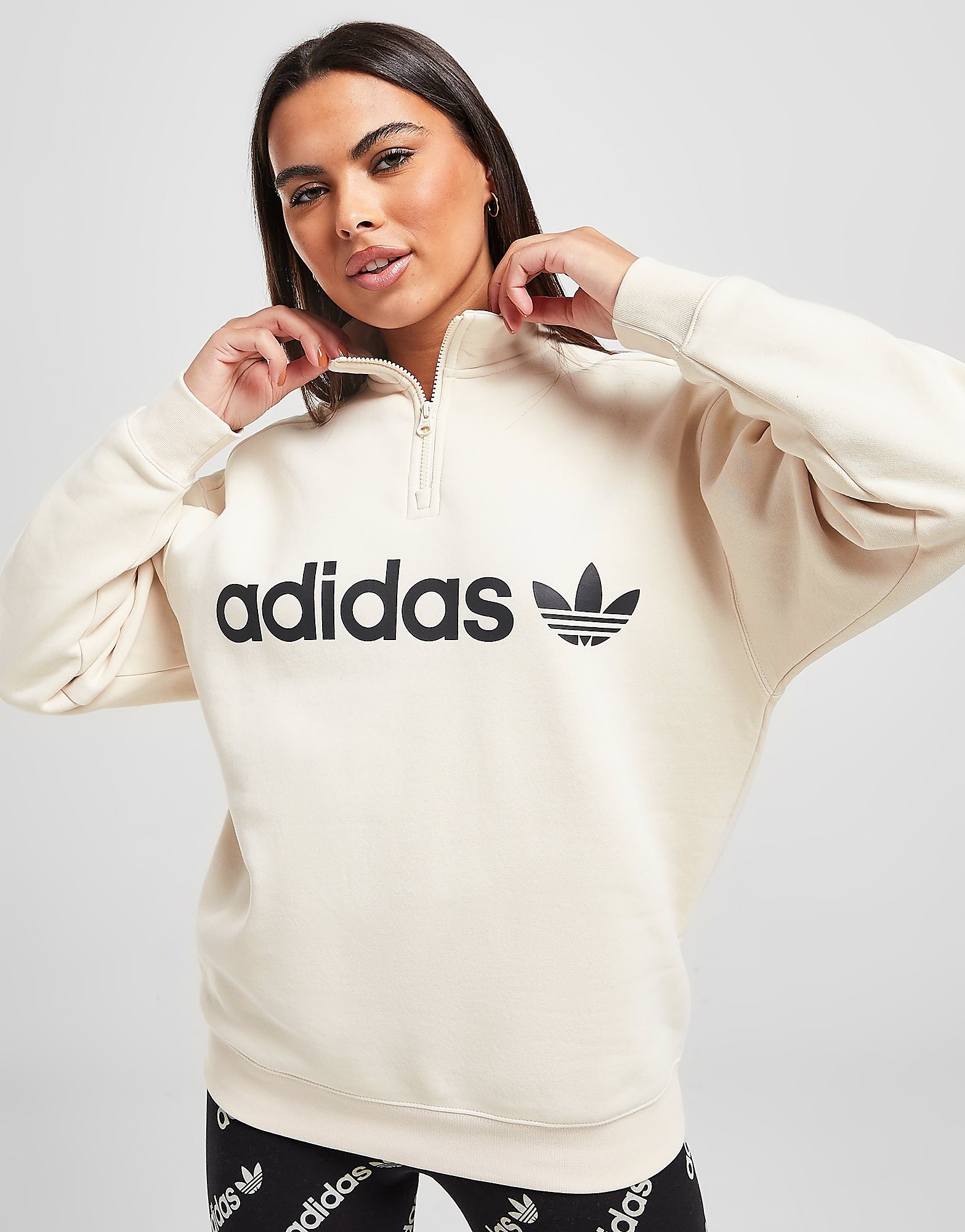 

adidas Originals Linear Boyfriend 1/4 Zip Fleece - White - Womens, White