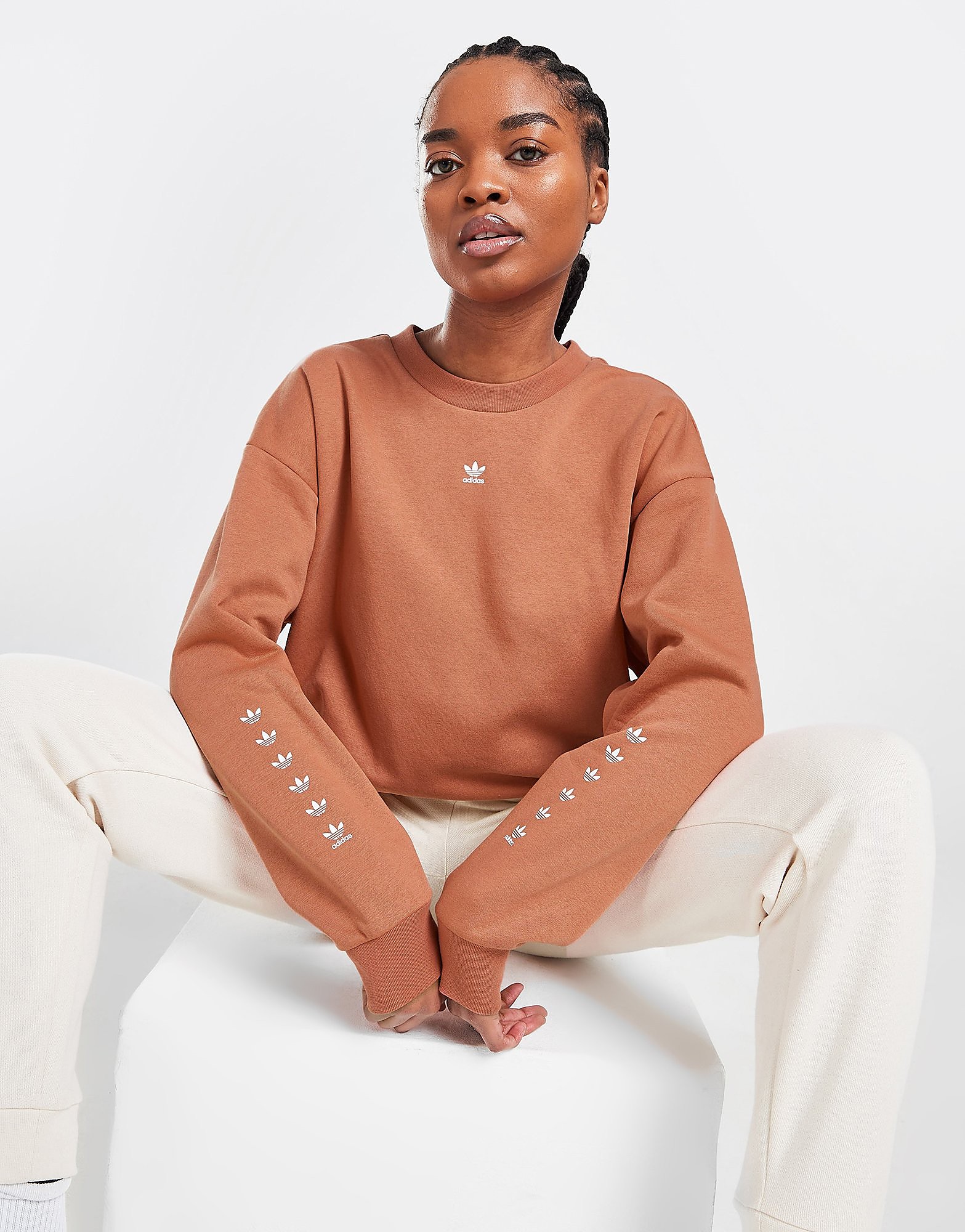 

adidas Originals Micro Trefoil Crew Sweatshirt - Only at JD - Pink - Womens, Pink