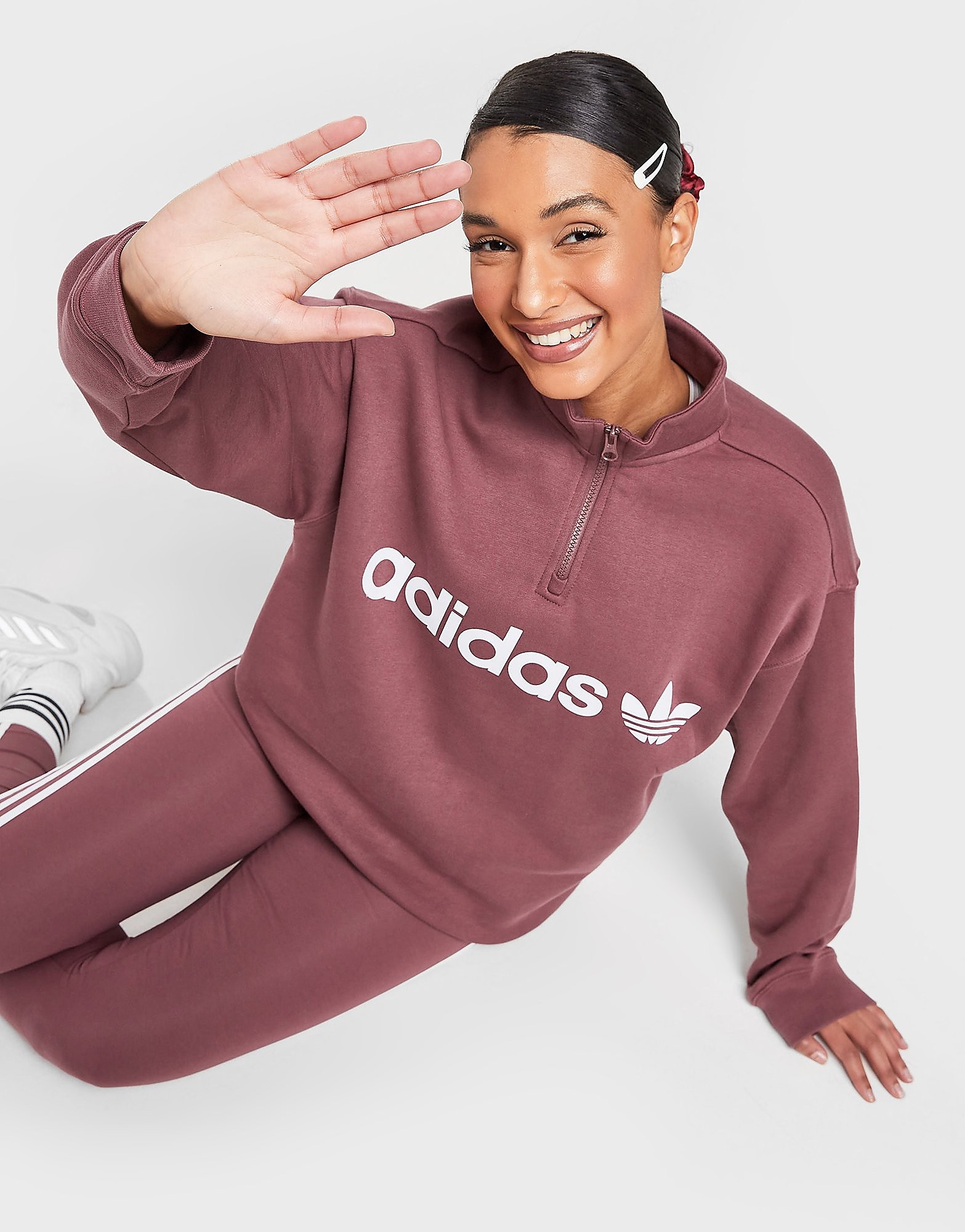 

adidas Originals Linear Boyfriend 1/4 Zip Fleece - Only at JD - Red - Womens, Red
