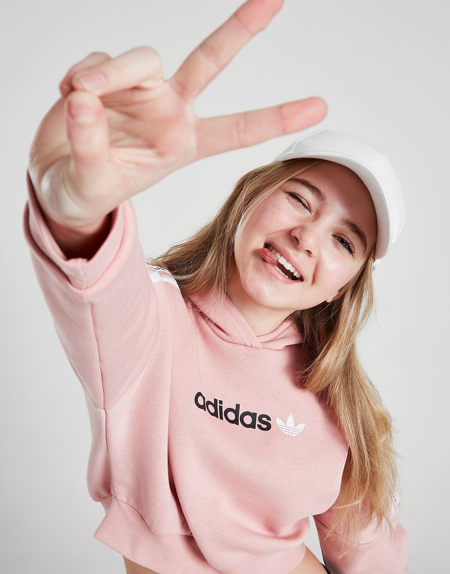 

adidas Originals Girls' 3 Stripes Trefoil Crop Hoodie Junior - Only at JD - Pink - Kids, Pink