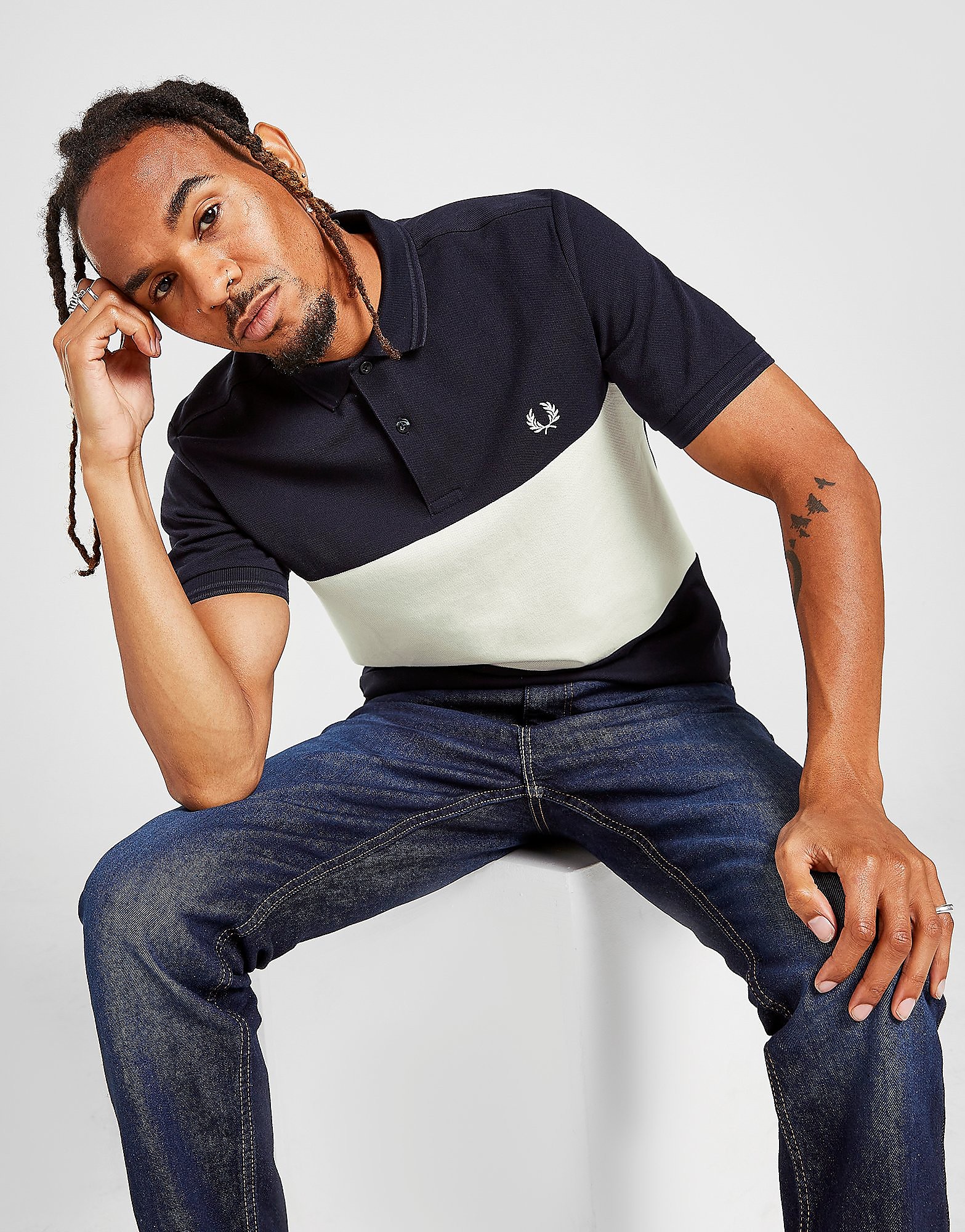 

Fred Perry Colour Block Polo Shirt - Navy/White - Mens, Navy/White