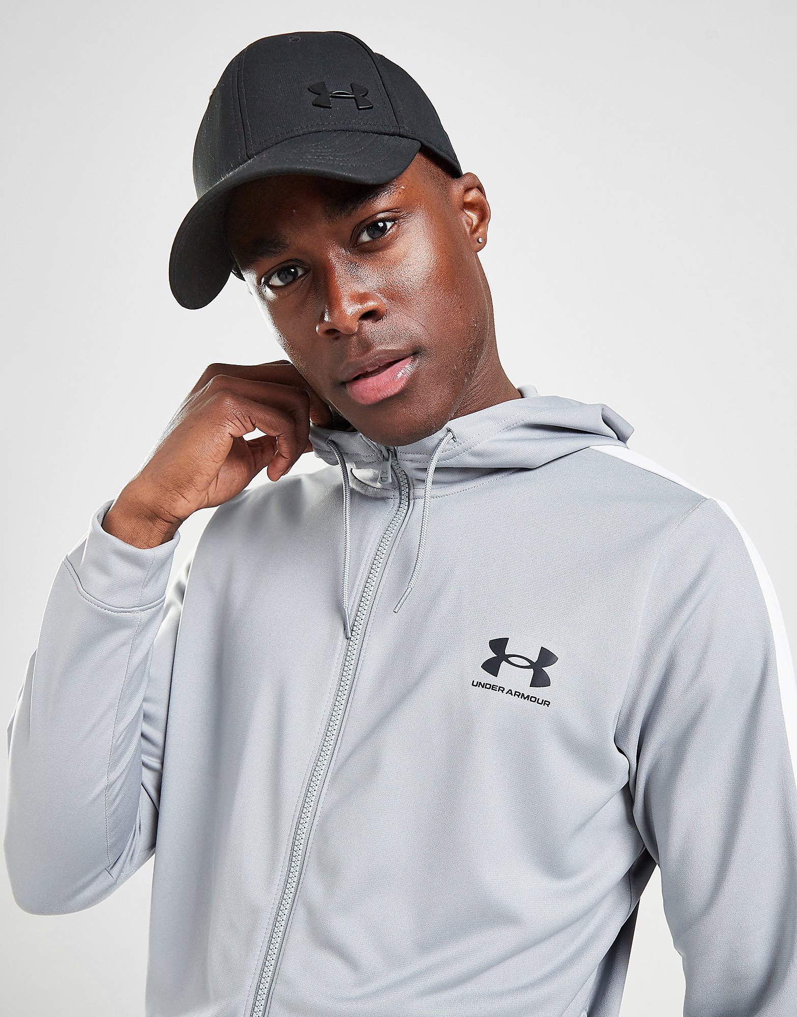 

Under Armour UA Poly Full Zip Hooded Tracksuit - Grey - Mens, Grey