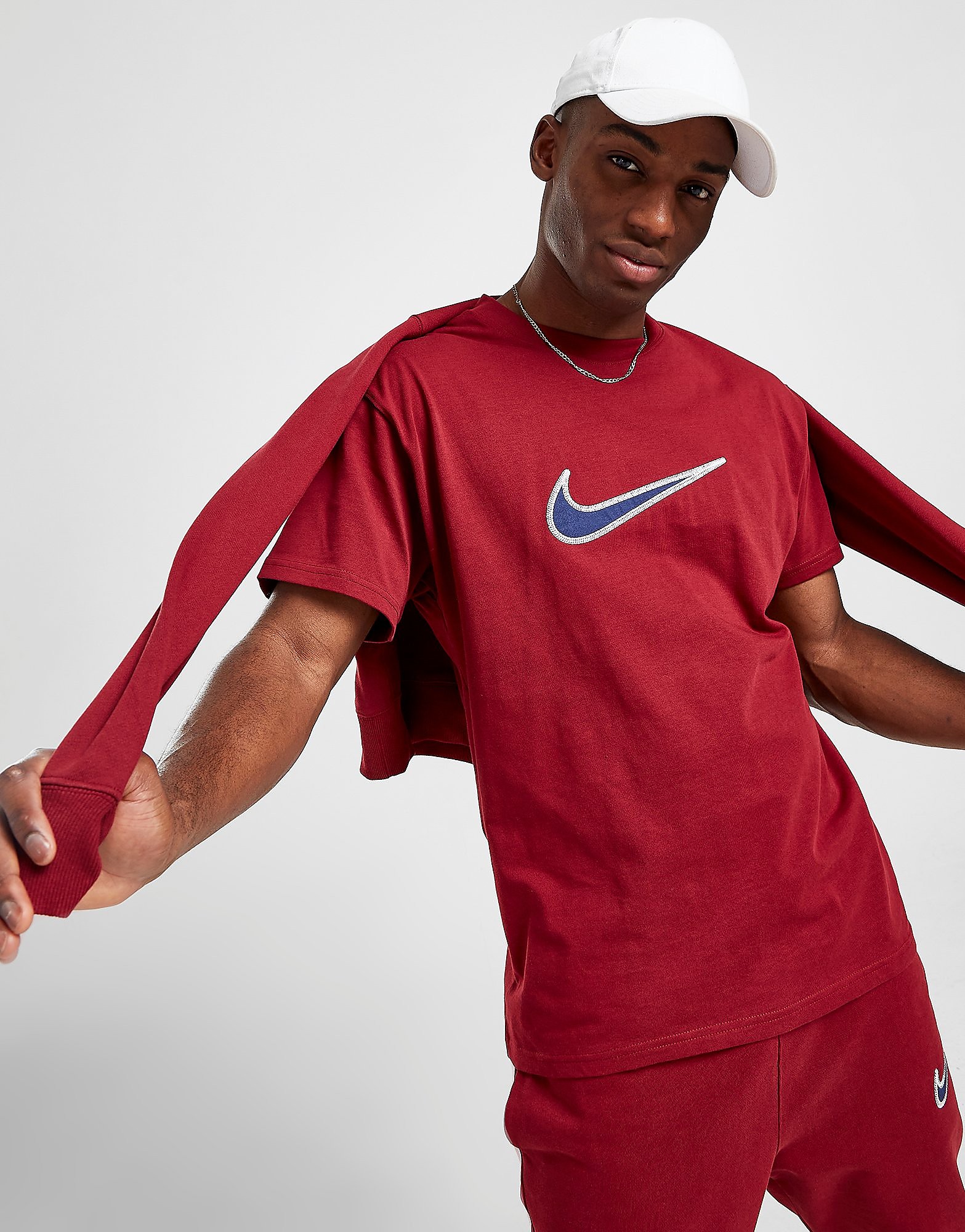 Nike Embroidered Swoosh T-Shirt - Red - Mens, Red