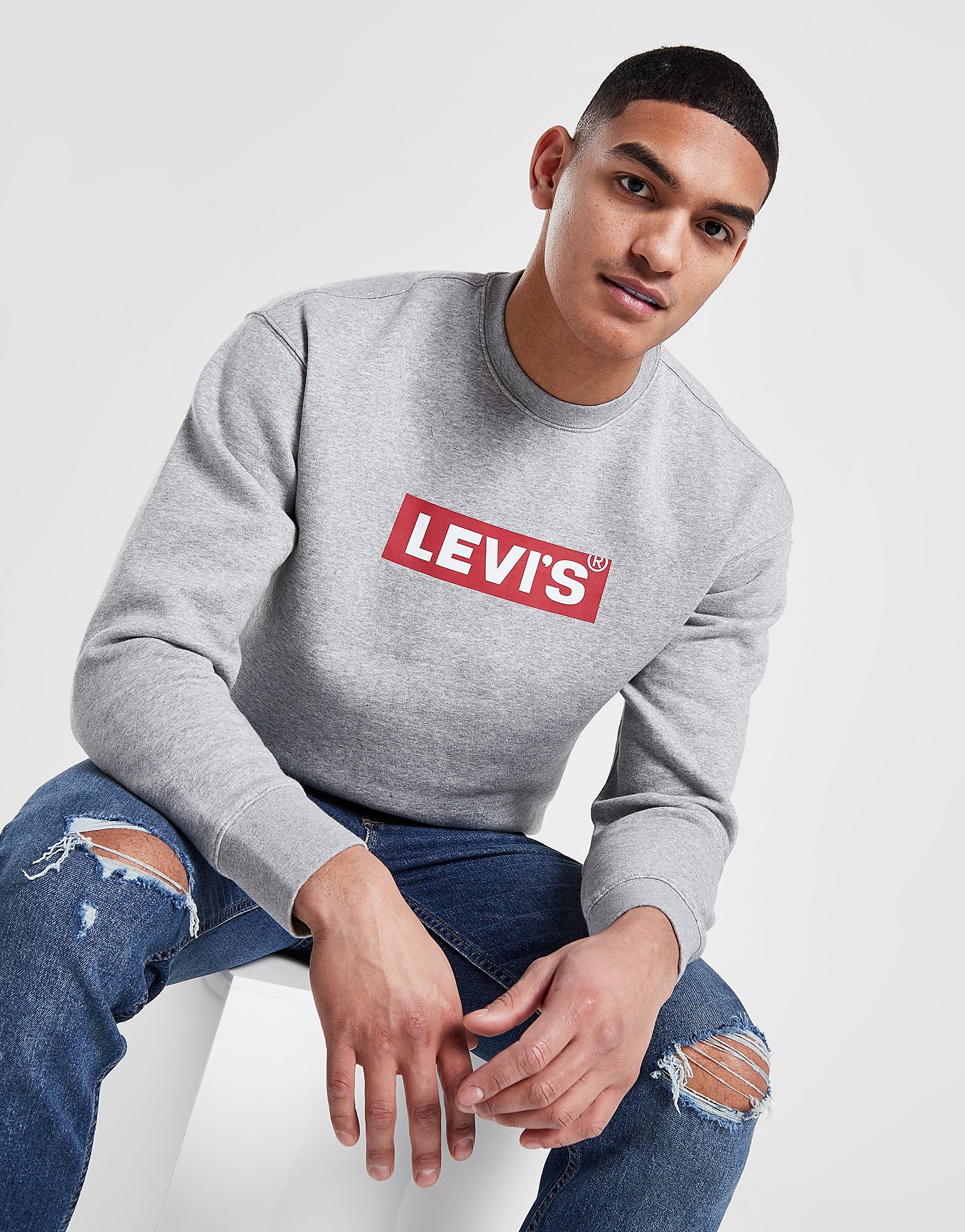 Levis Boxtab Crew Sweatshirt - Grey - Mens, Grey