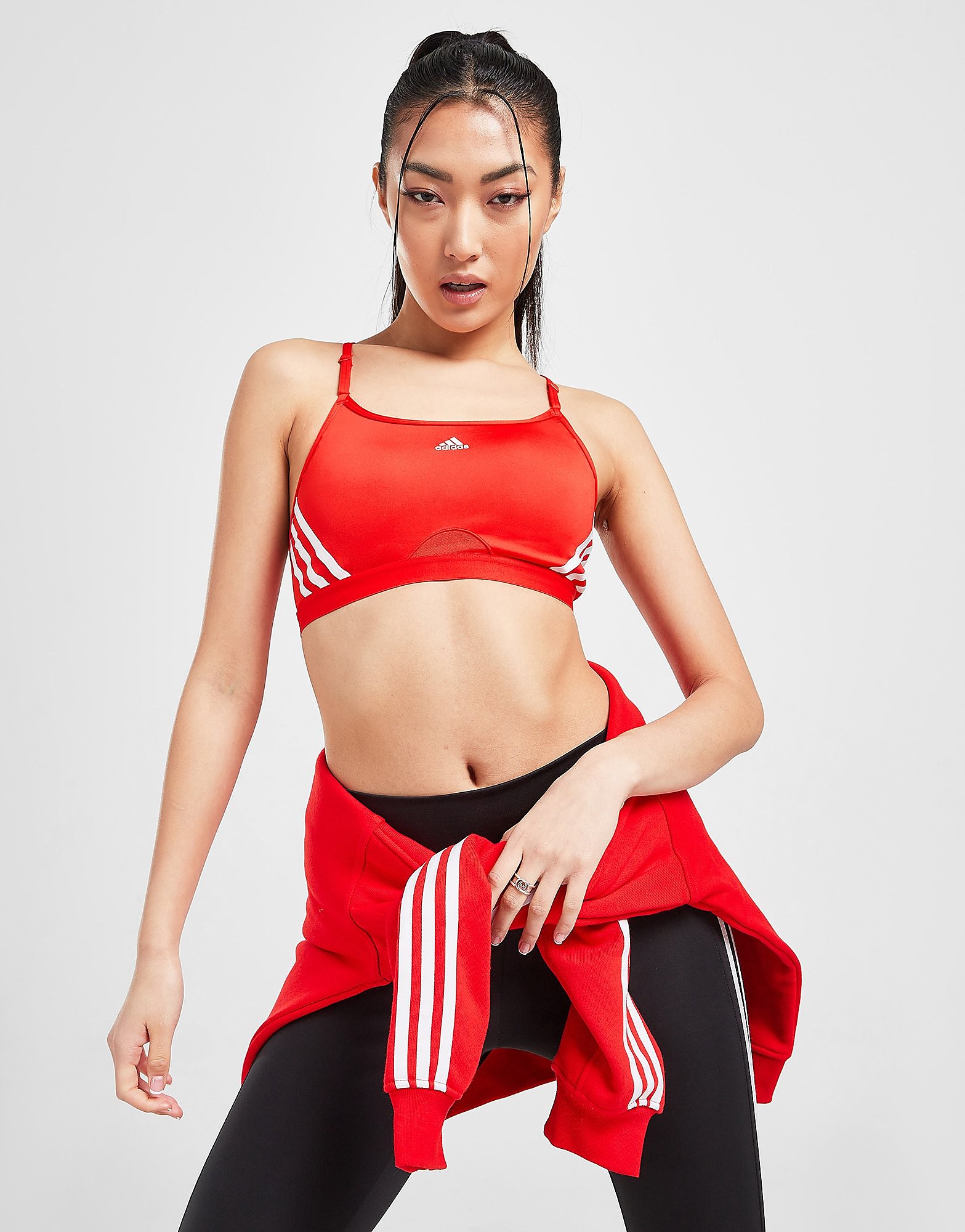 

adidas Aeroreact 3-Stripes Sports Bra - Red - Womens, Red