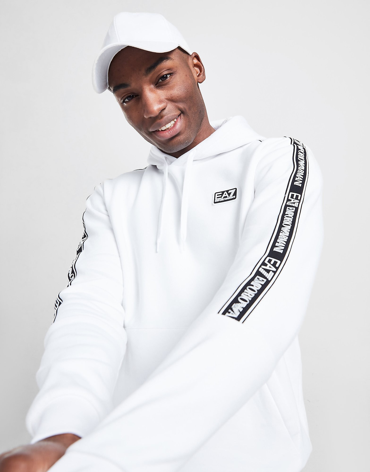 

Emporio Armani EA7 Logo Tape Hoodie - White - Mens, White