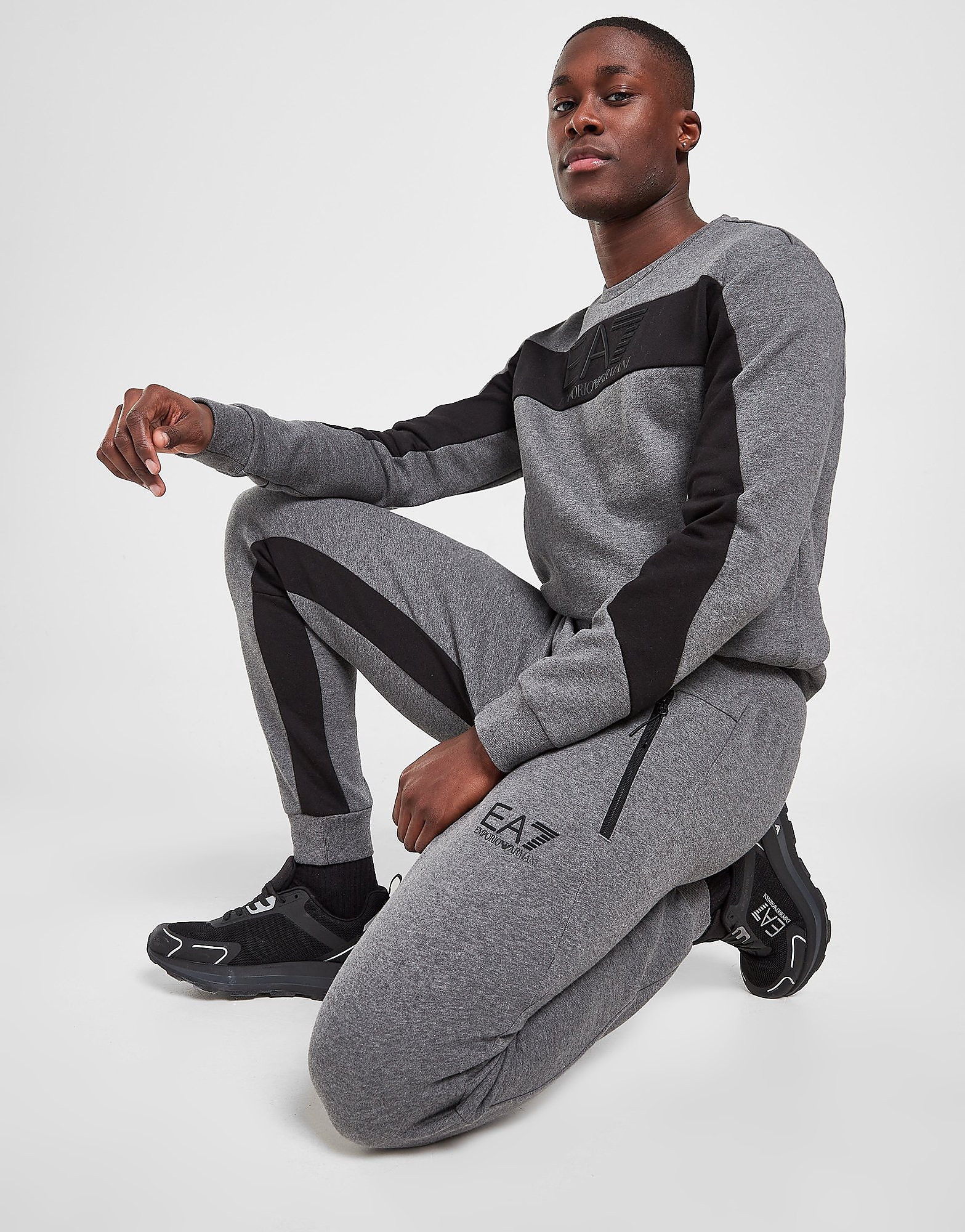 Emporio Armani EA7 Cut & Sew Large Logo Crew Tracksuit - Only at JD - Black, Black
