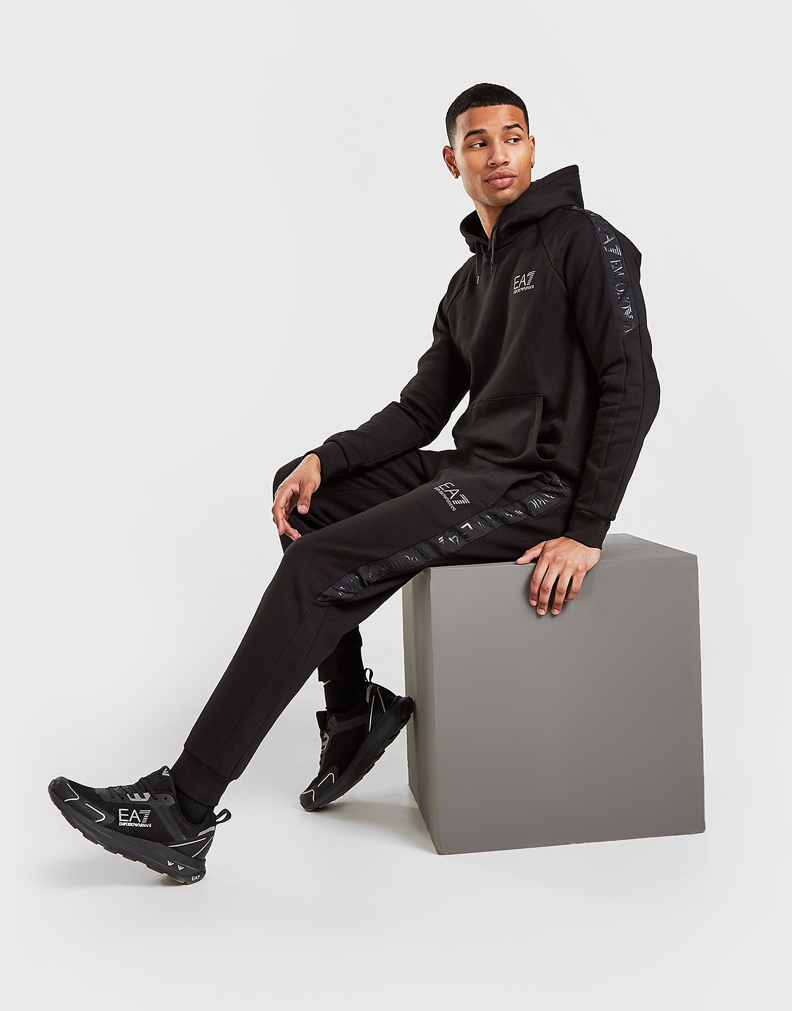 

Emporio Armani EA7 Grain Tape Hoodie Fleece Tracksuit - Only at JD - Black, Black