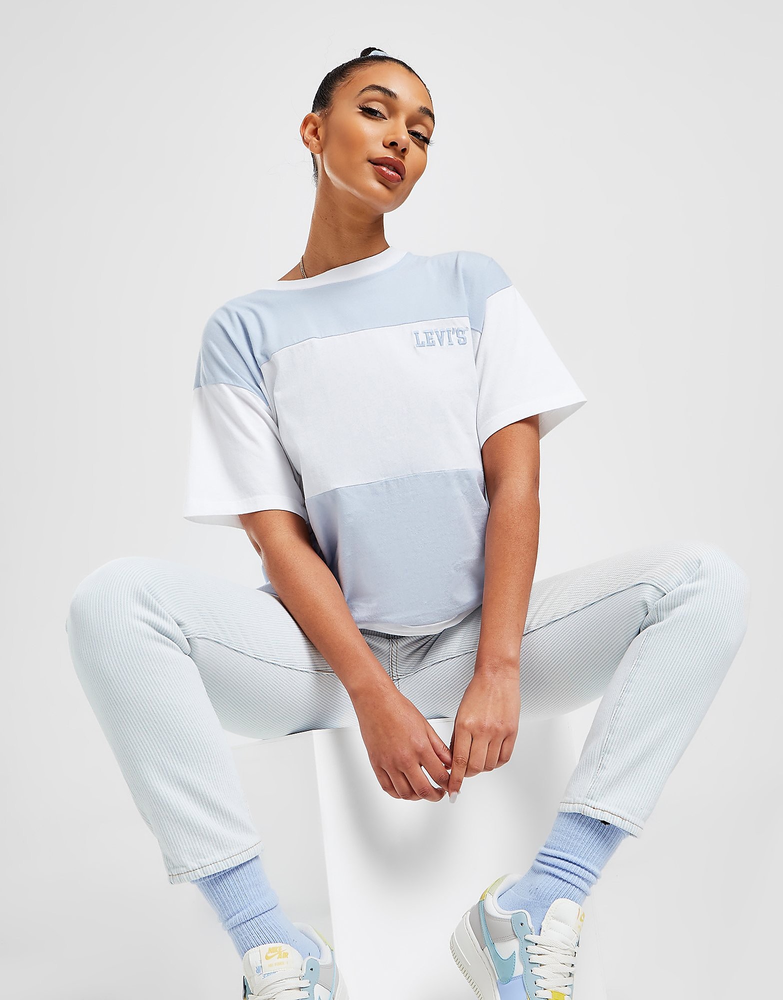 

Levis Stripe Boyfriend T-Shirt - Blue - Womens, Blue