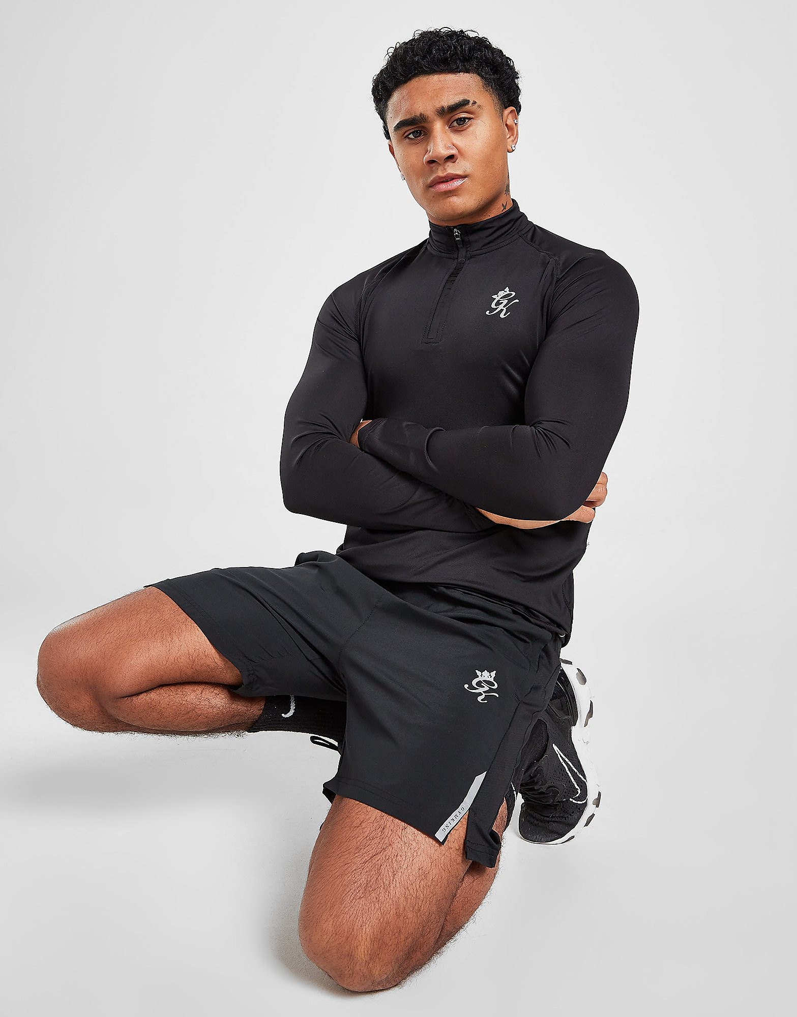 Gym King 1/4 Zip Top/Shorts Set - Black, Black