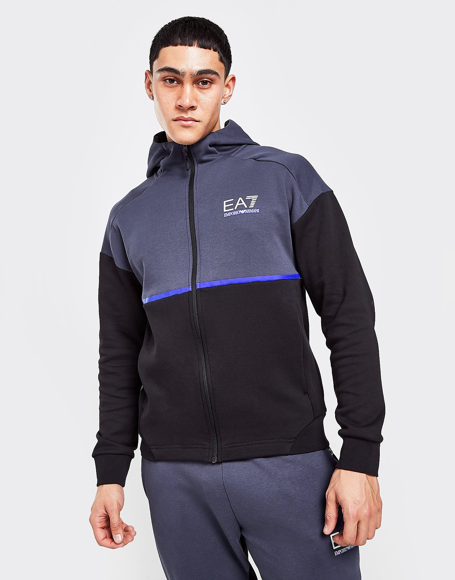

Emporio Armani EA7 Natural VENTUS7 Colour Block Hoodie - Black - Mens, Black