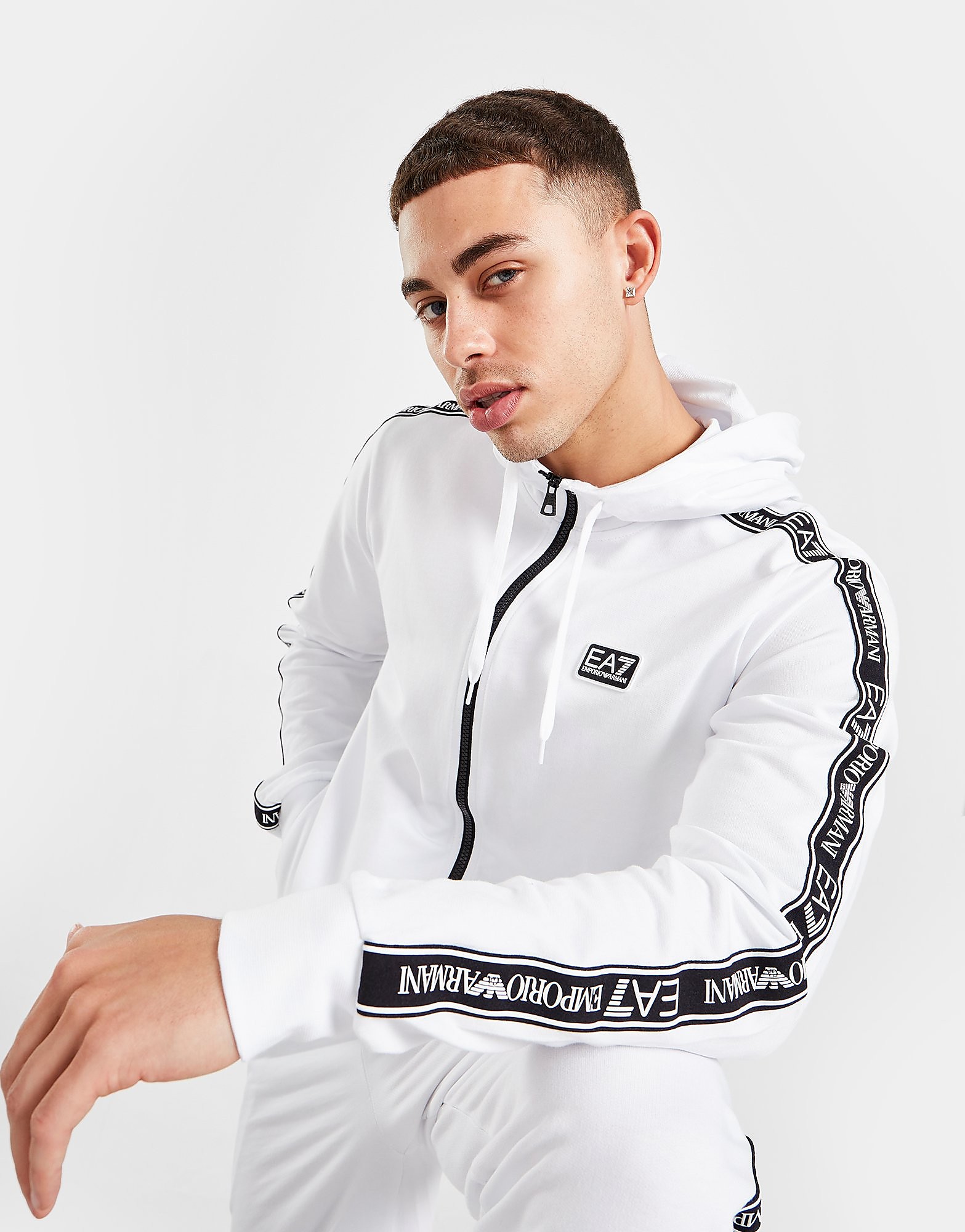 

Emporio Armani EA7 Full Zip Tape Hoodie - White/WHT - Mens, White/WHT