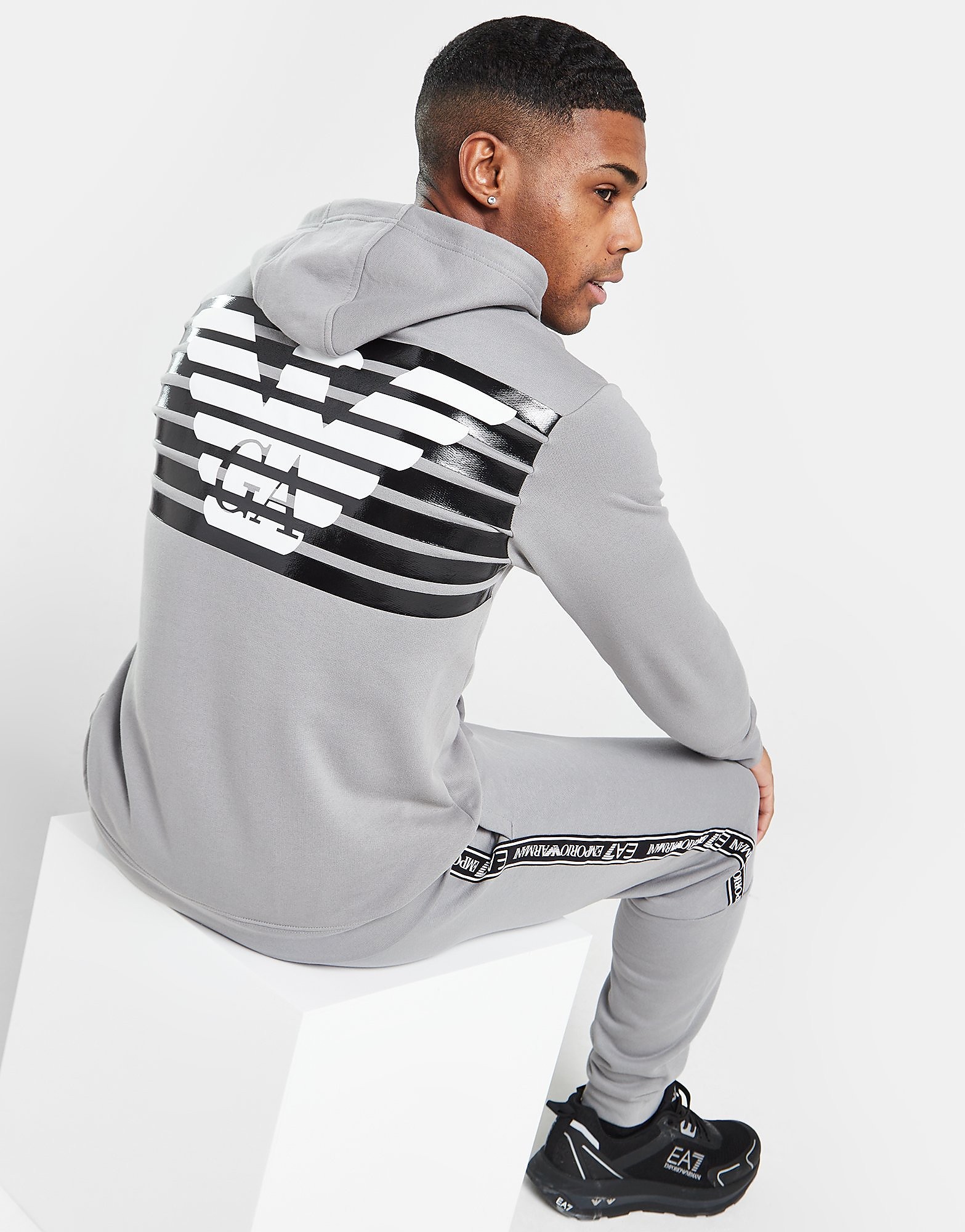 

Emporio Armani EA7 Largo Logo Back Eagle Overhead Hoodie - Grey - Mens, Grey