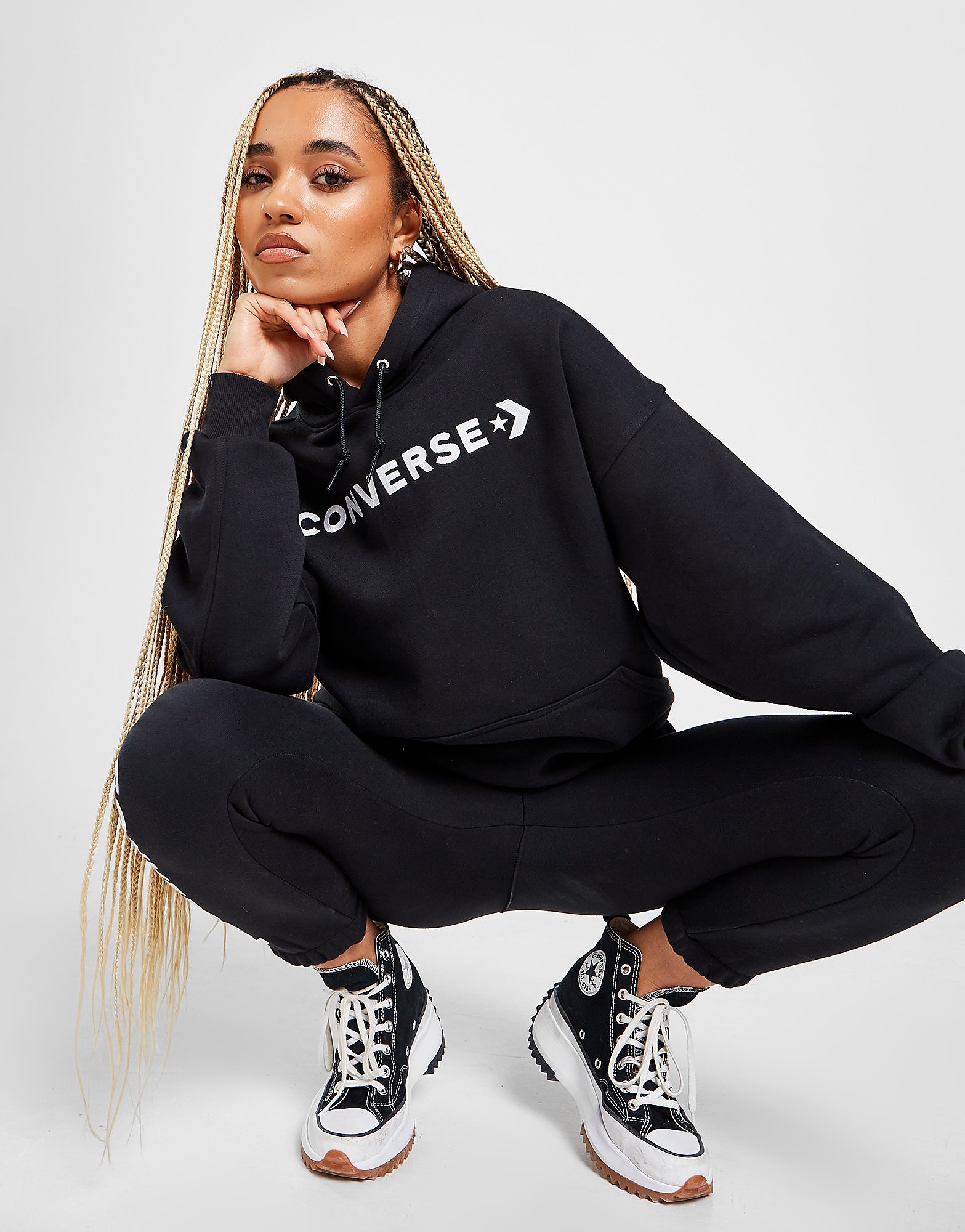 

Converse Embroidered Overhead Hoodie - Black - Womens, Black