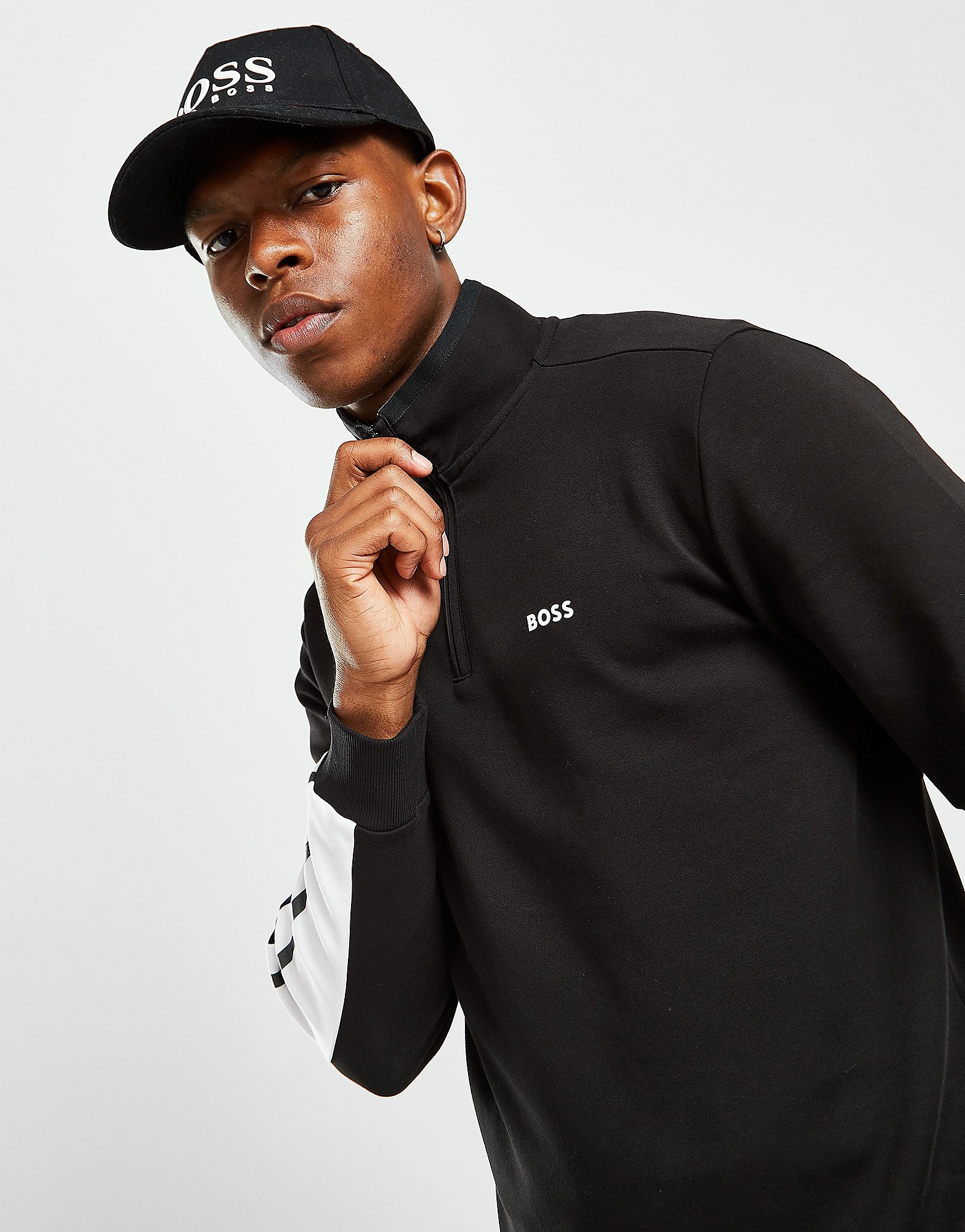 

BOSS 1/2 Zip Tape Sweatshirt - Black - Mens, Black